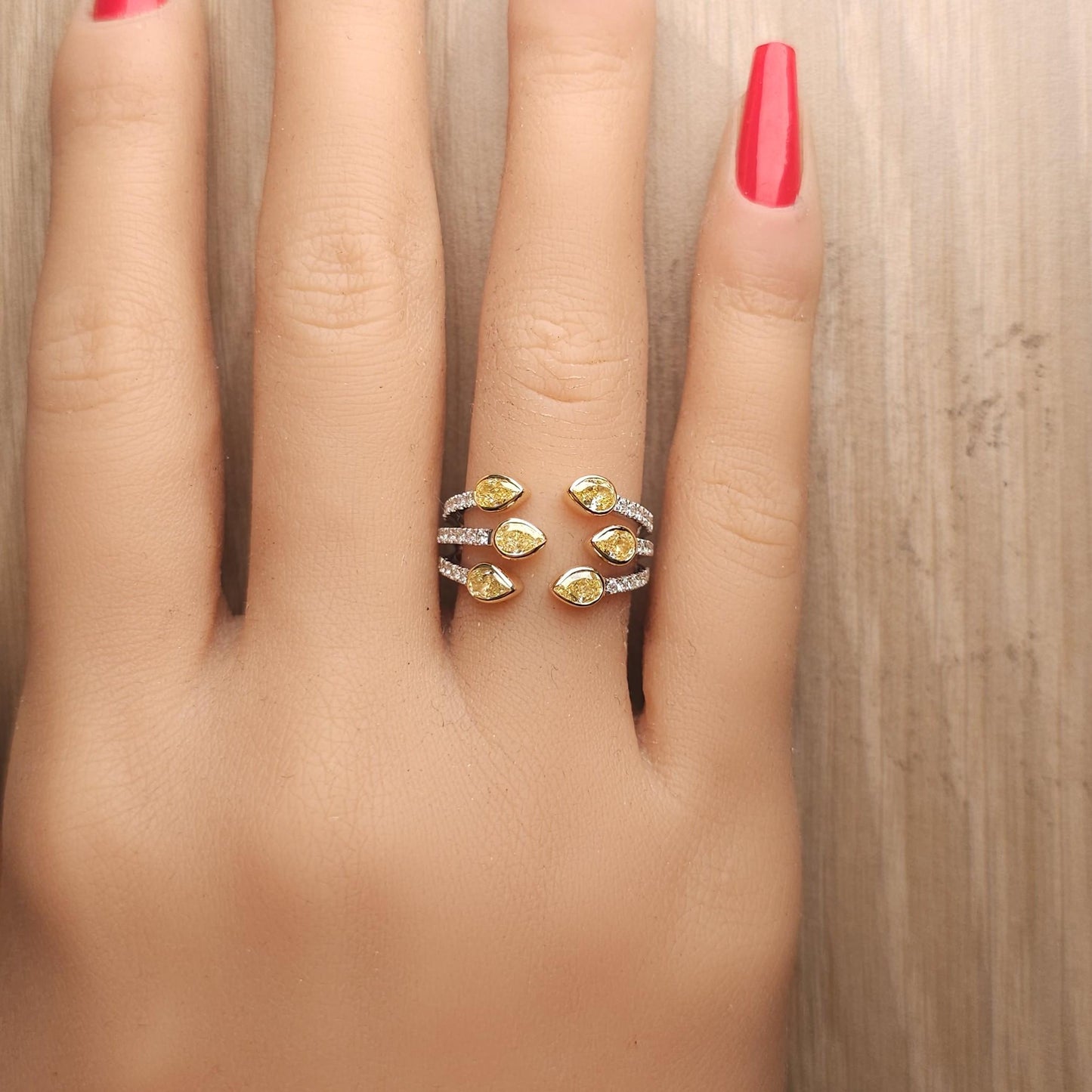 Natural Yellow Pear Diamond 1.51 Carat TW Gold Cocktail Ring