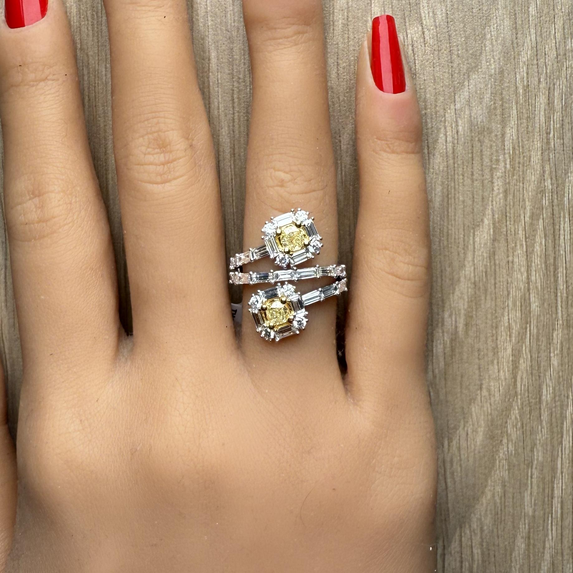 Natural Yellow Cushion Diamond 2.48 Carat TW Gold Cocktail Ring