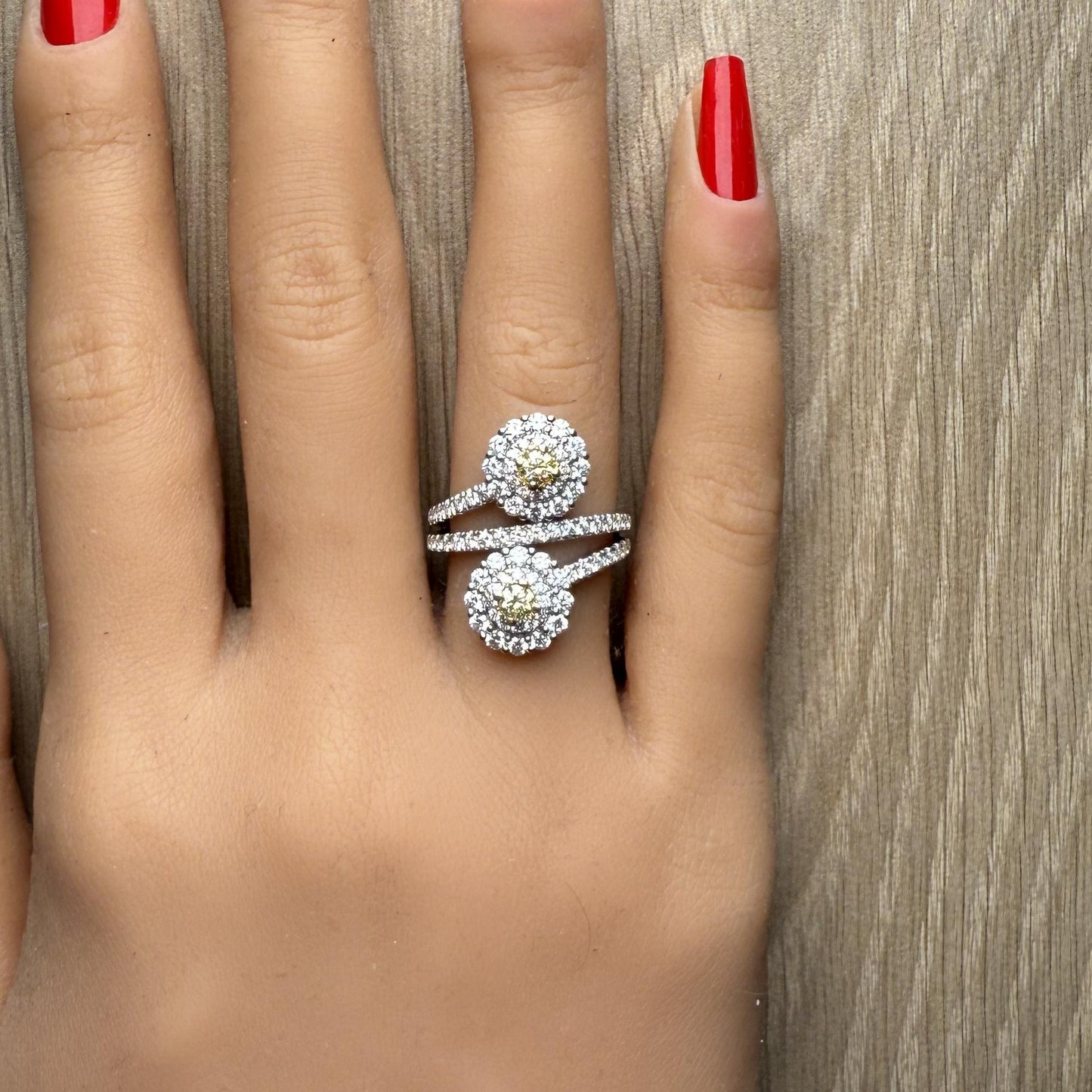 Natural Yellow Round Diamond 1.62 Carat TW Gold Cocktail Ring