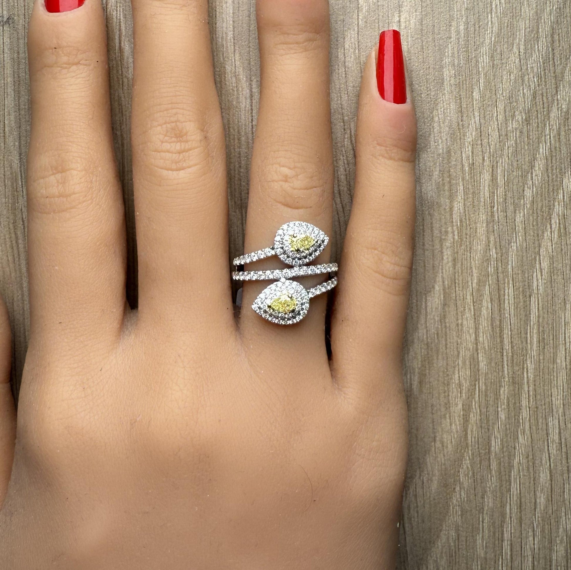 Natural Yellow Pear Diamond 1.21 Carat Tw Gold Cocktail Ring