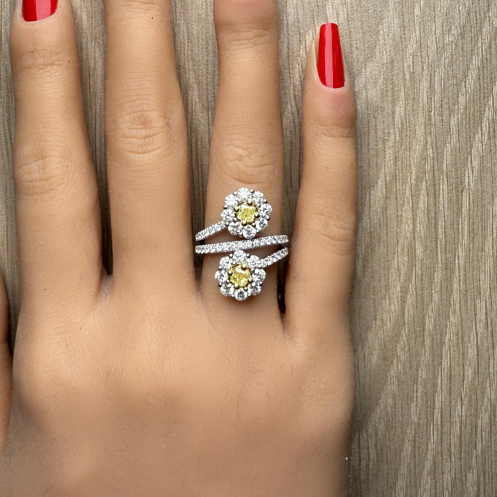 Natural Yellow Cushion Diamond 2.43 Carat TW Gold Cocktail Ring