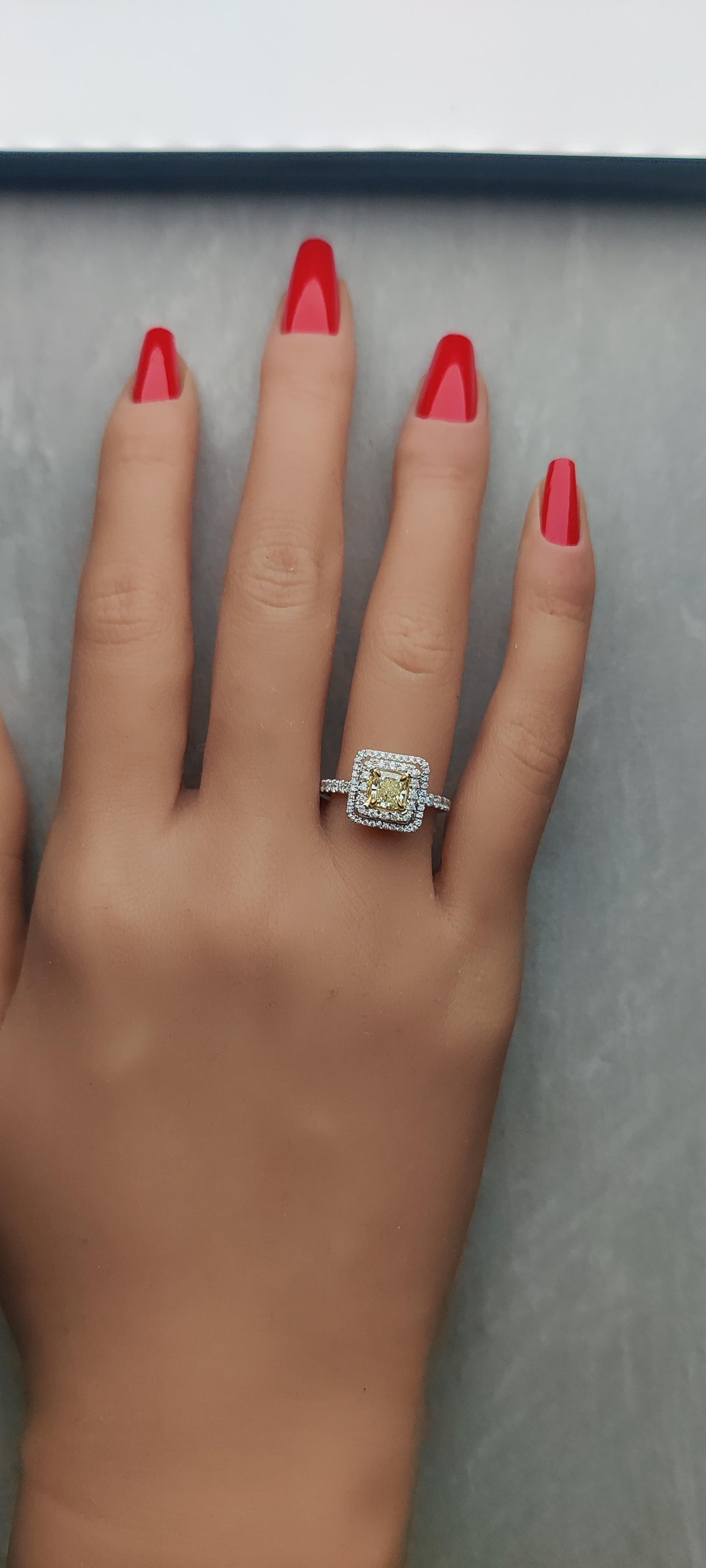 Natural Yellow Cushion Diamond 1.36 Carat TW Gold Cocktail Ring