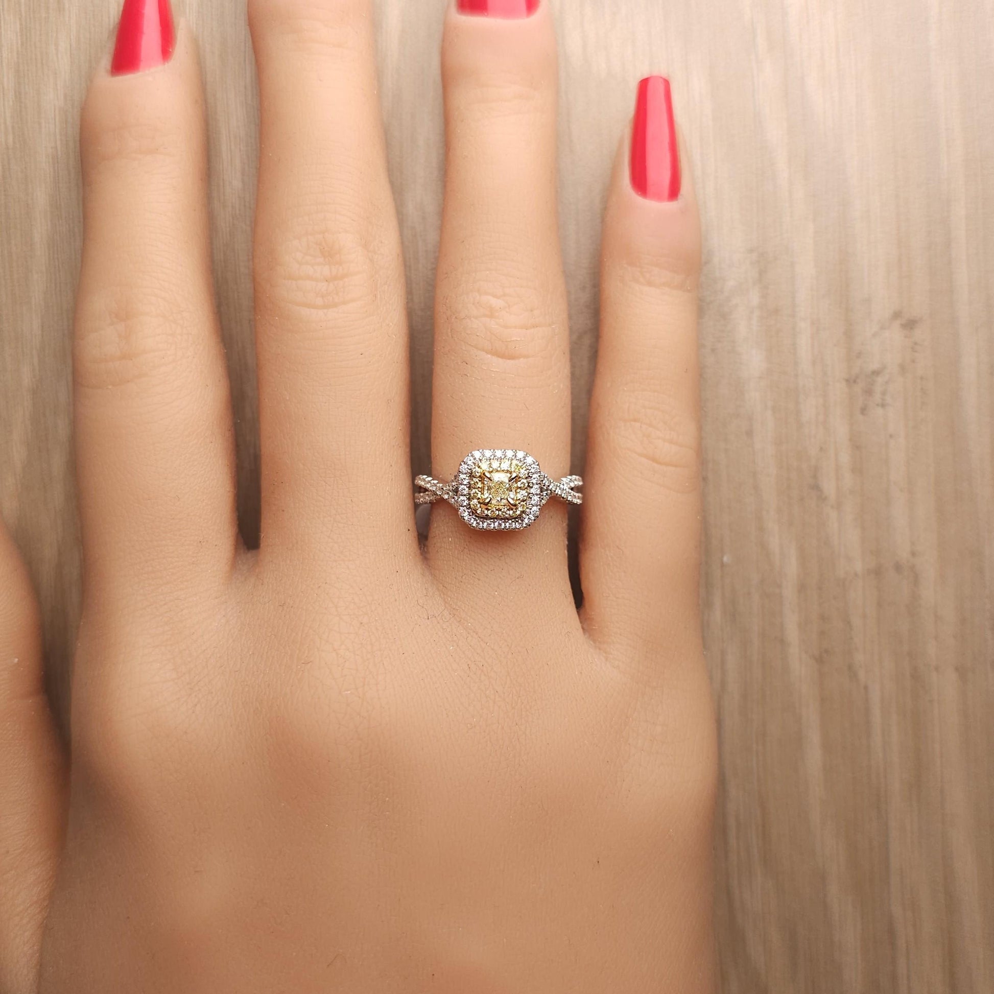 Natural Yellow Radiant Diamond 0.58 Carat TW Gold Cocktail Ring