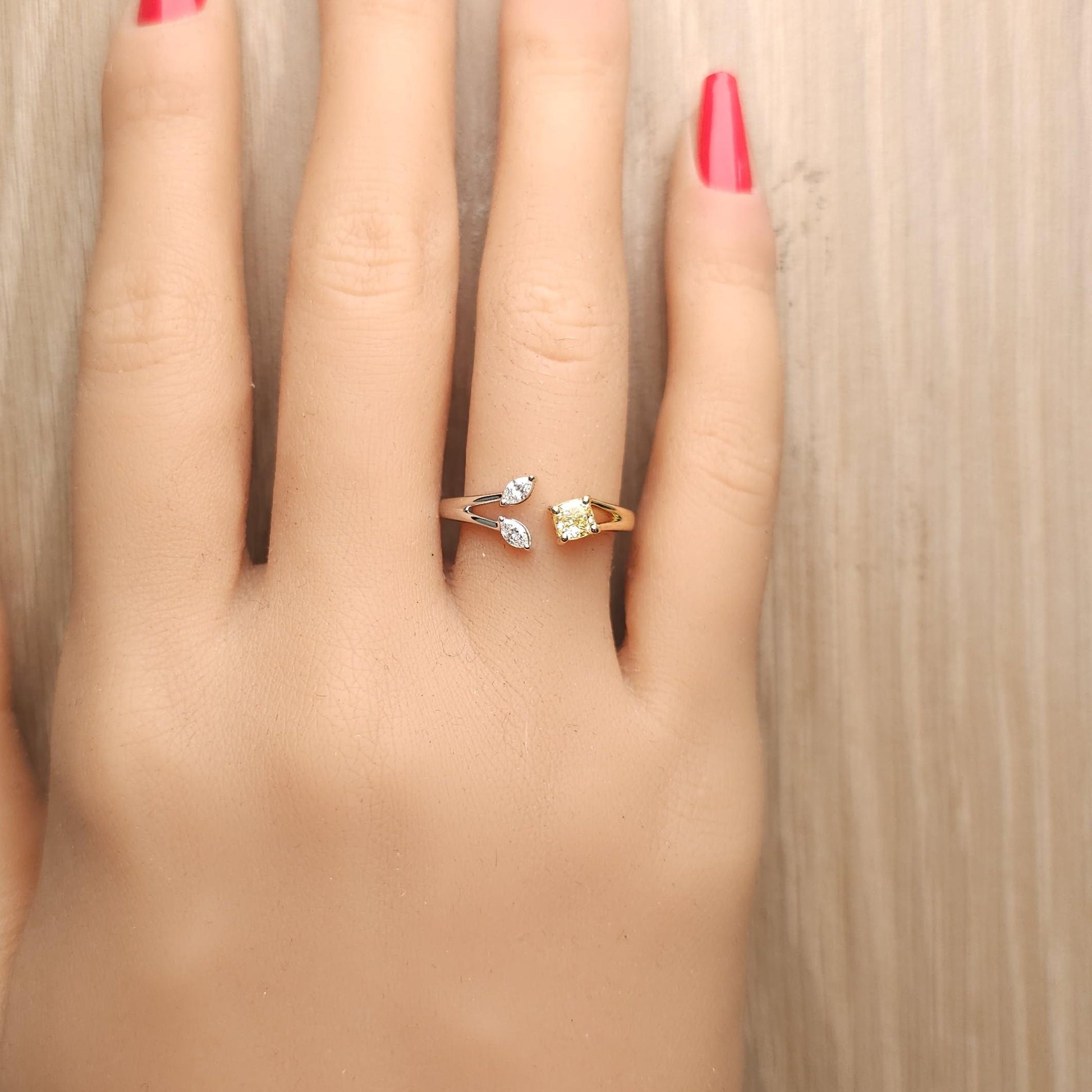 GIA Certified Fancy Yellow Cushion Diamond 0.43 Carat TW Gold Cocktail Ring