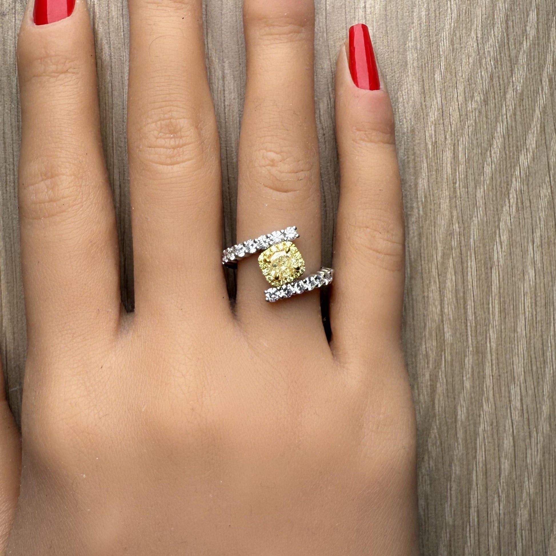 GIA Certified Natural Yellow Cushion Diamond 2.17 Carat TW Gold Cocktail Ring