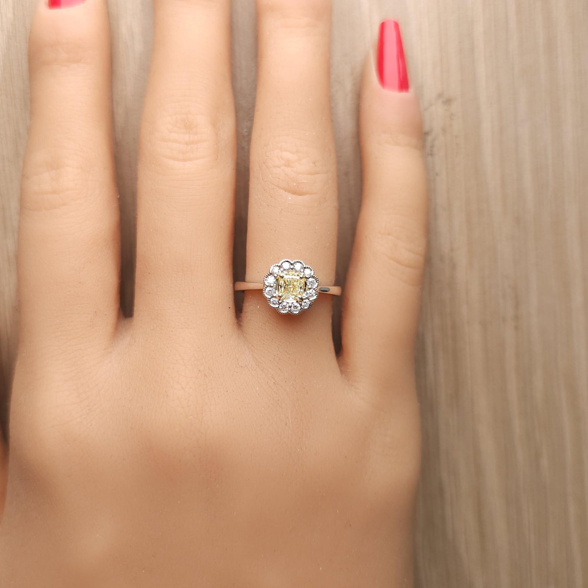GIA Certified Natural Yellow Radiant Diamond 0.67 Carat TW Gold Cocktail Ring