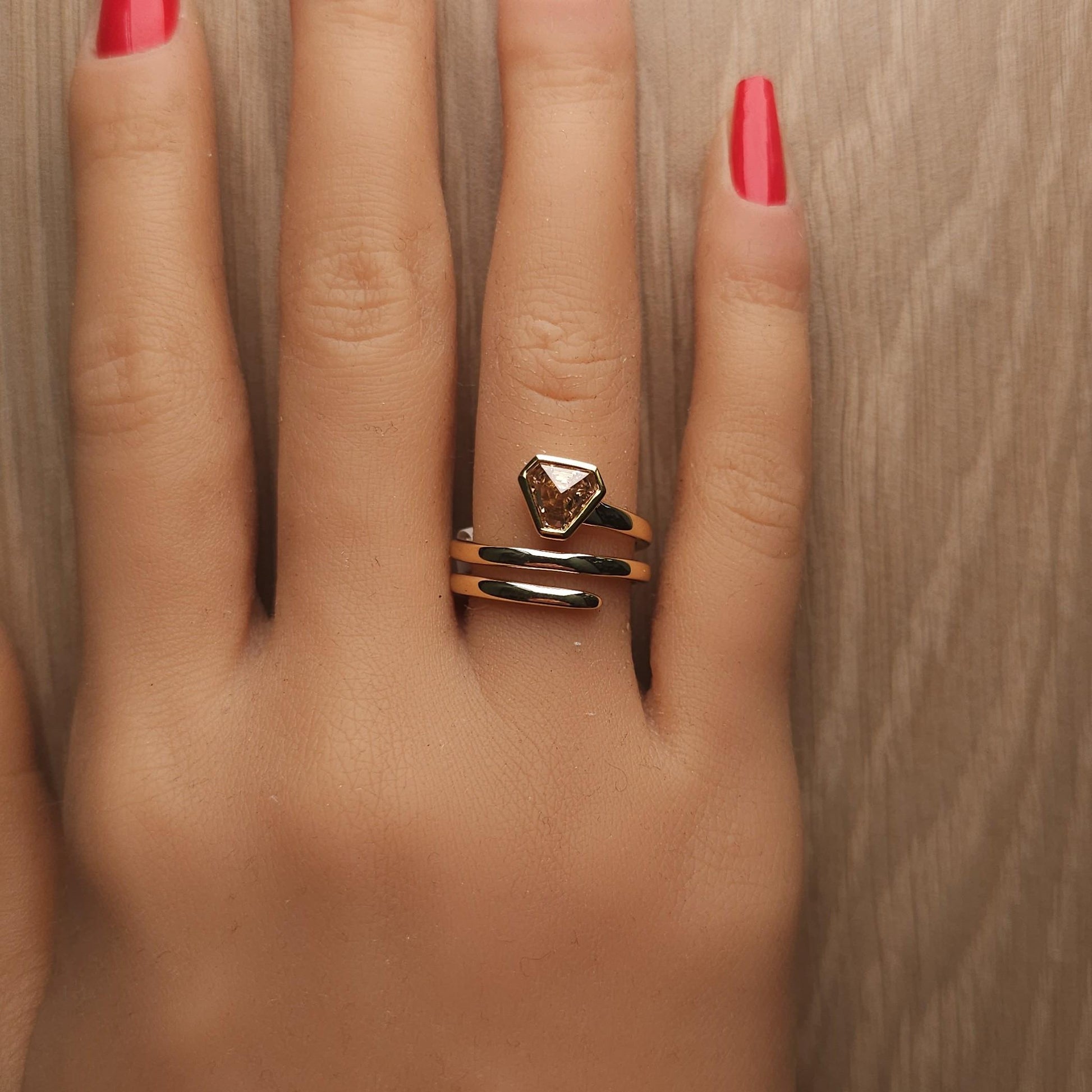 GIA Certified Fancy Brown-Yellow Shield Diamond 0.65 Carat TW Gold Cocktail Ring