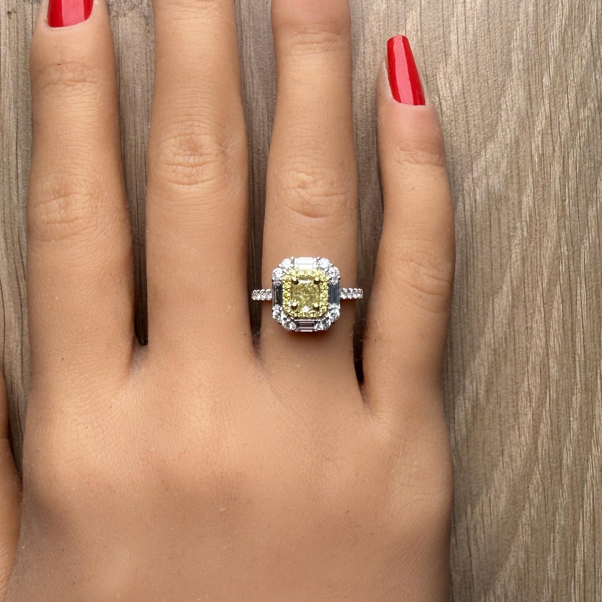 GIA Certified Fancy Yellow Cushion Diamond 1.81 Carat TW Gold Cocktail Ring
