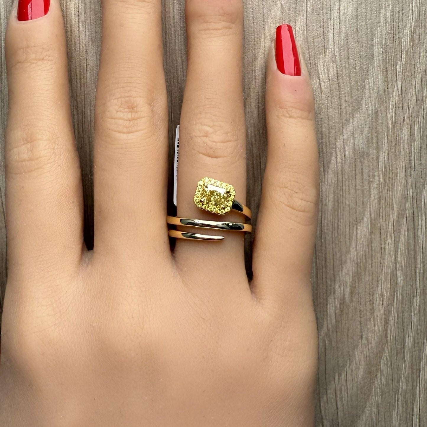 GIA Natural Fancy Brownish Greenish Yellow Radiant Diamond 0.85 Carat Gold Ring