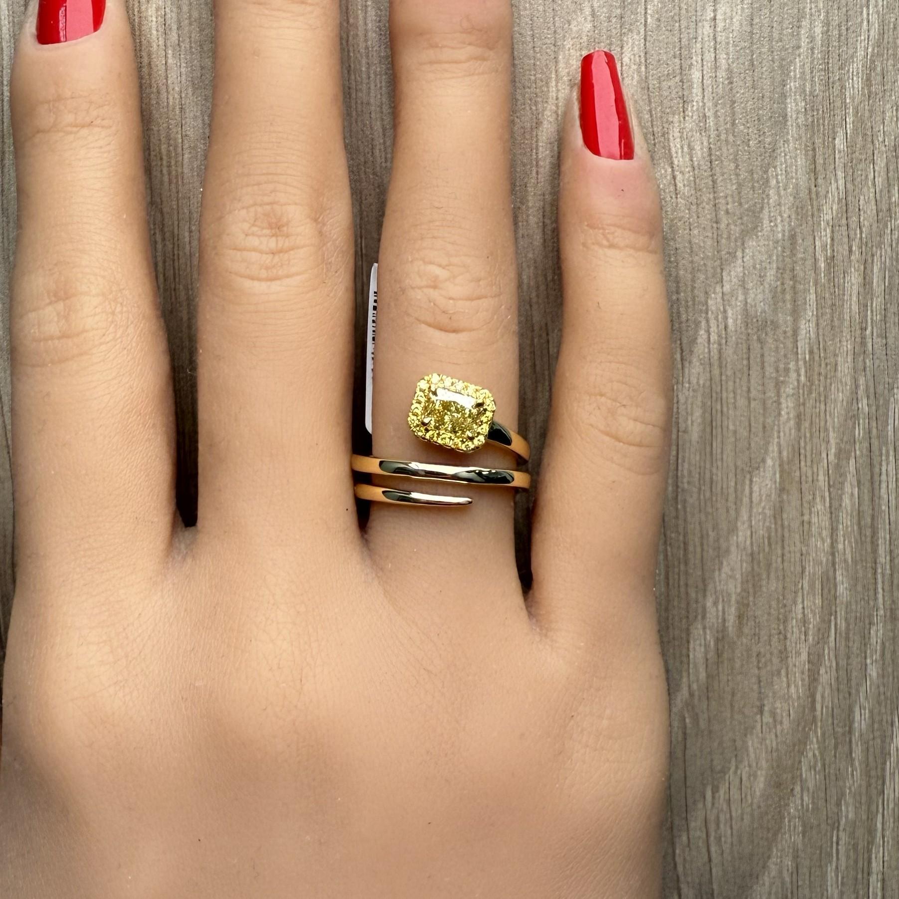 GIA Natural Fancy Brownish Greenish Yellow Radiant Diamond 0.85 Carat Gold Ring