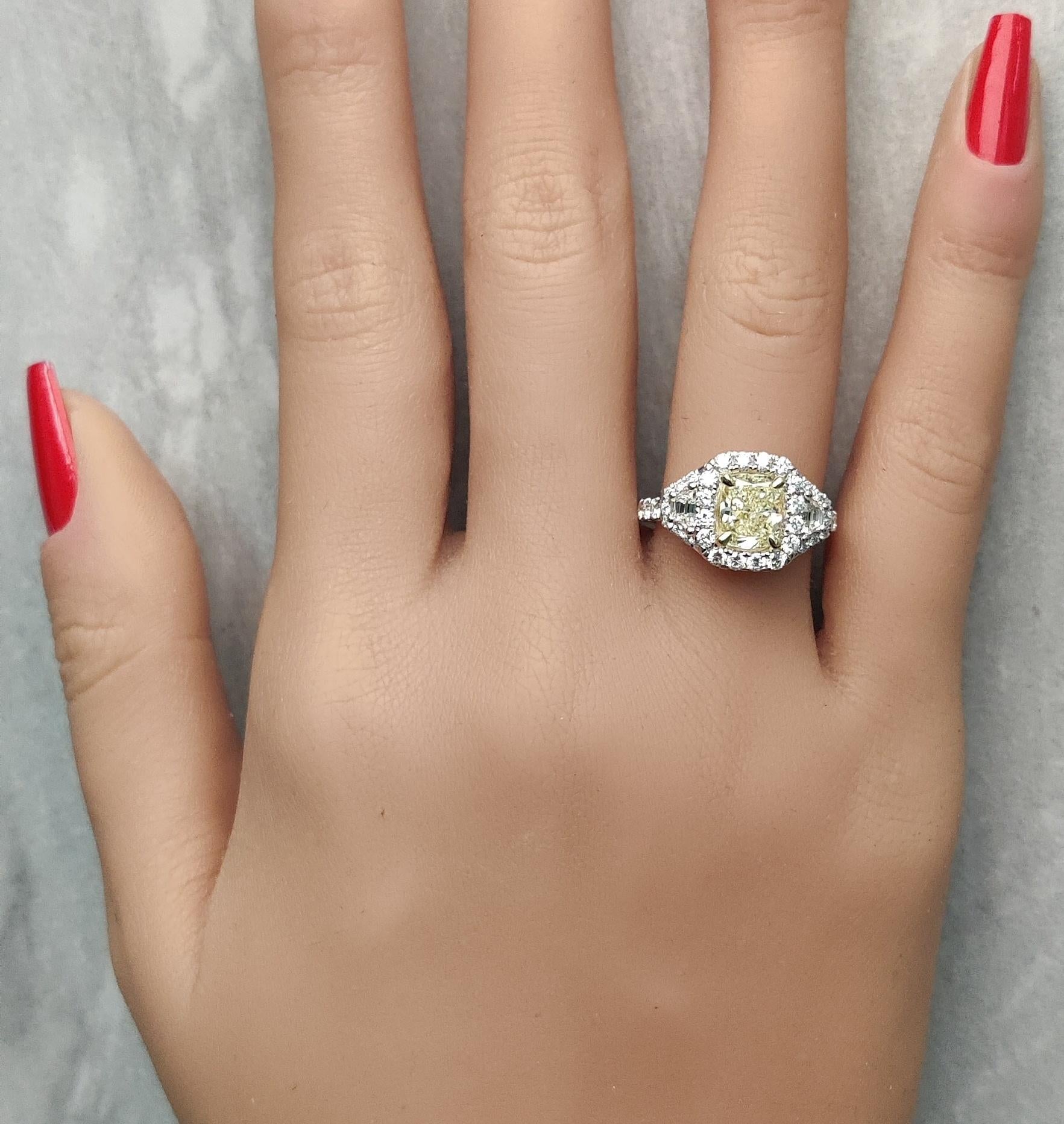 GIA Certified Natural Yellow Cushion Diamond 2.75 Carat TW Gold Cocktail Ring