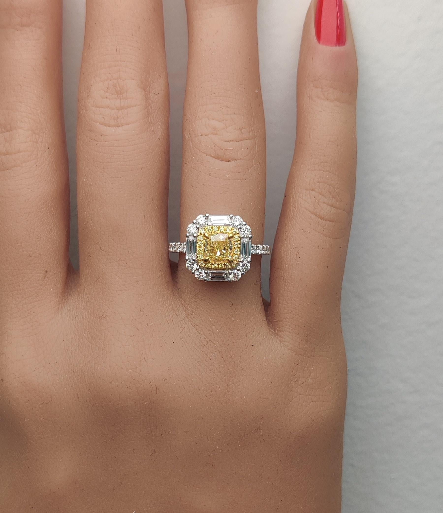 GIA Certified Natural Yellow Cushion Diamond 2.14 Carat TW Gold Cocktail Ring