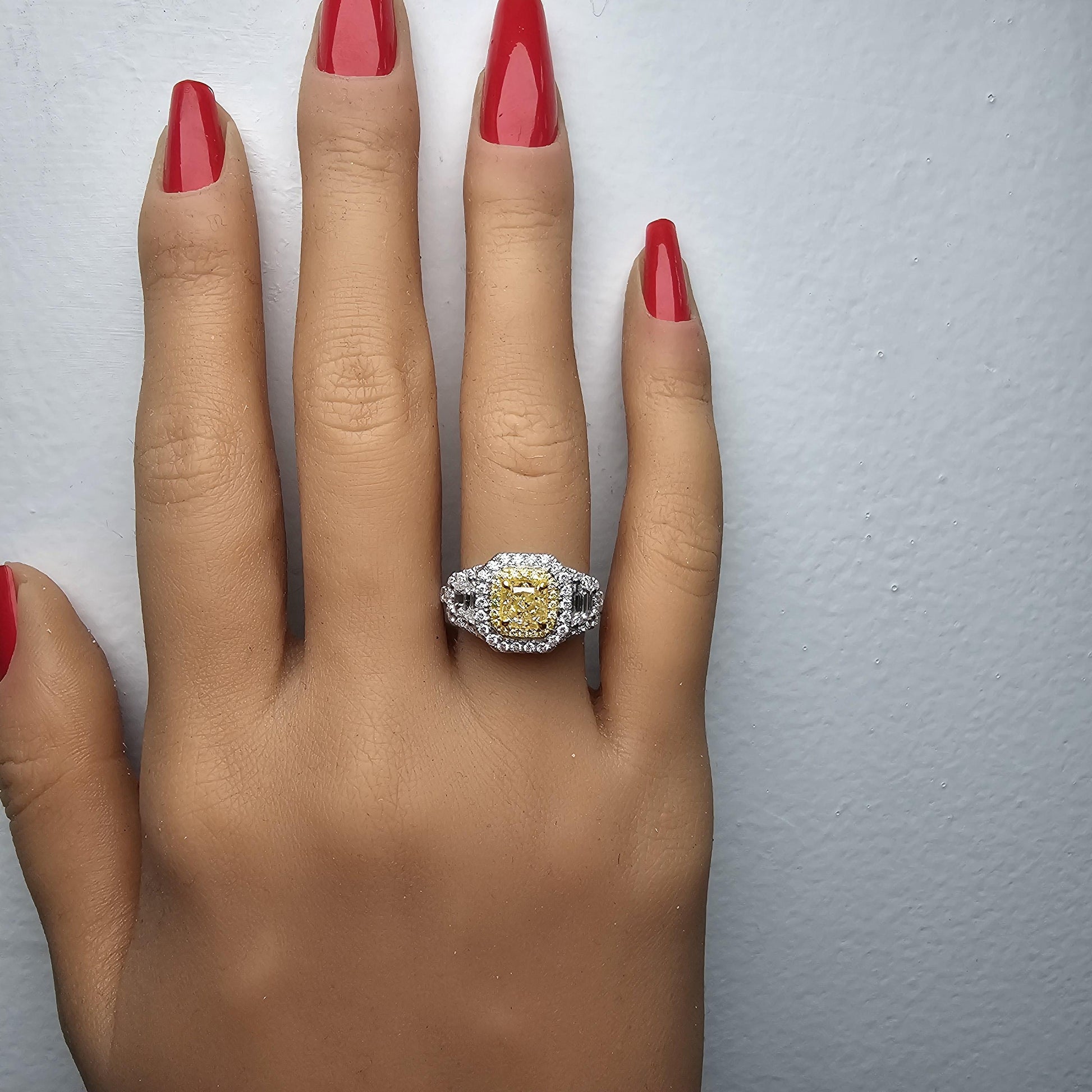 GIA Certified Natural Yellow Cushion Diamond 2.05 Carat TW Gold Cocktail Ring