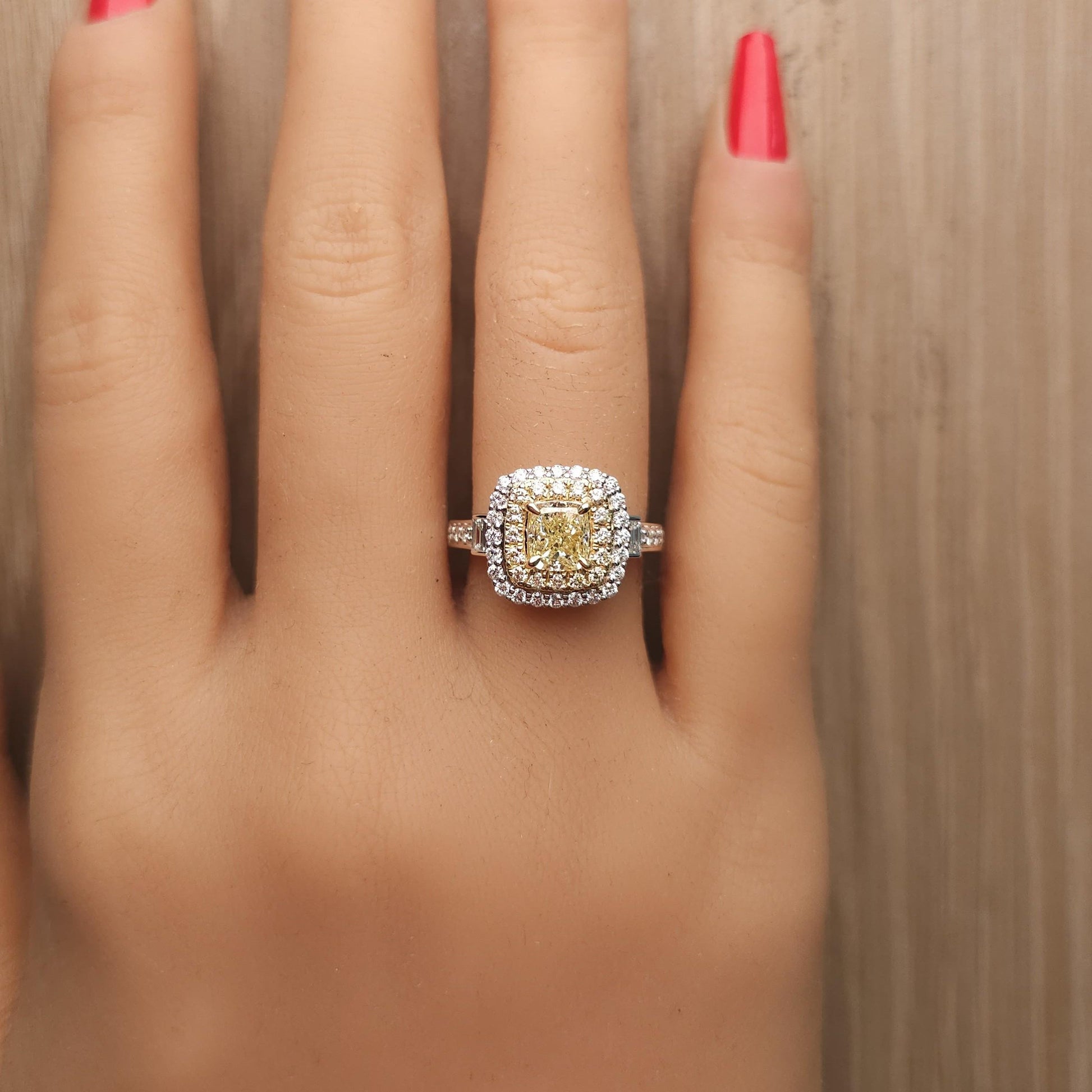 GIA Certified Natural Yellow Cushion Diamond 1.76 Carat TW Gold Cocktail Ring