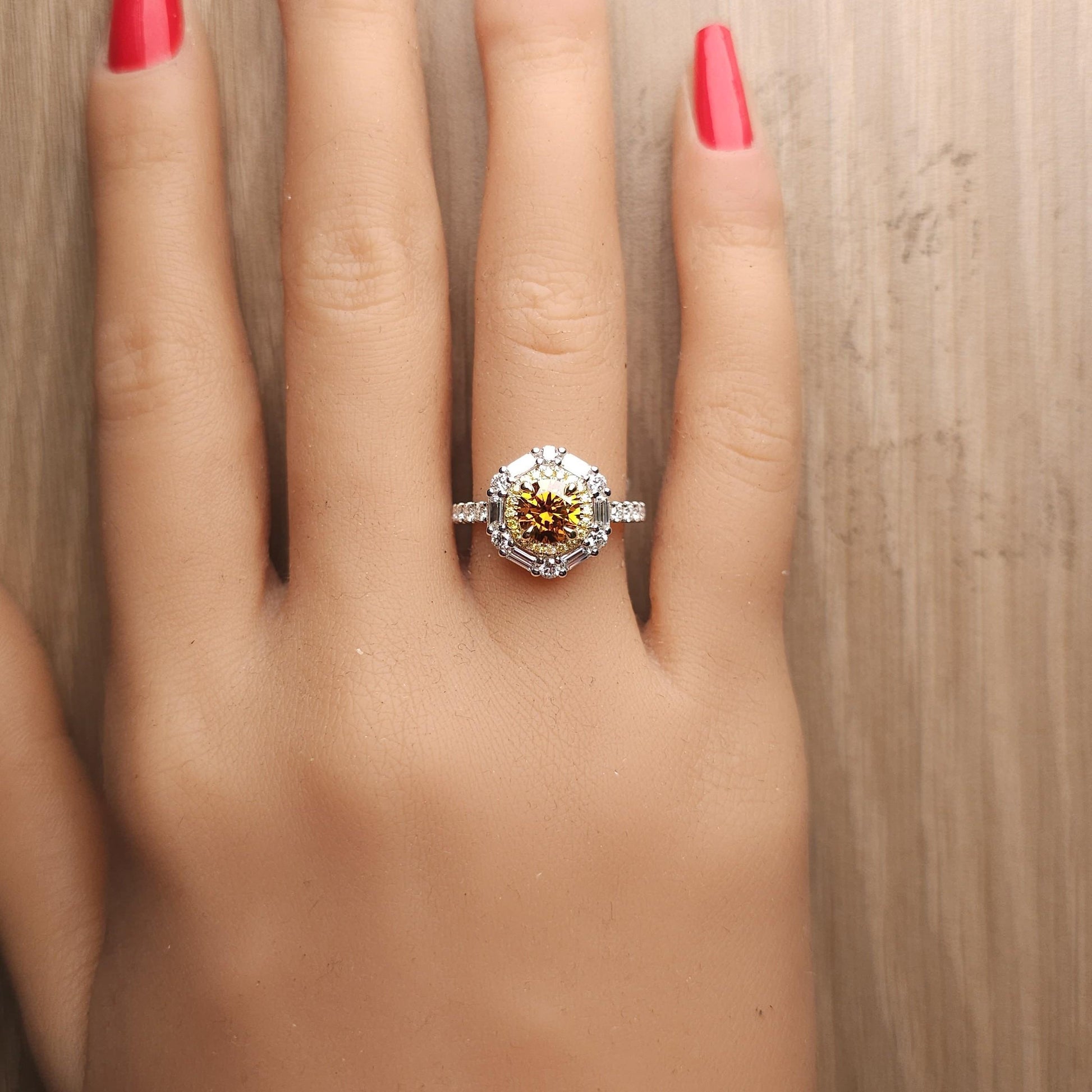 GIA Certified Fancy Deep Brownish Orange Round Diamond 2.01 Carat TW Gold Ring