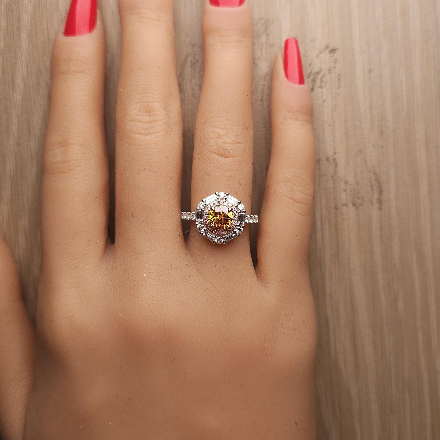 GIA Certified Deep Brownish Orangy Yellow Round Diamond 2.08 Carat TW Gold Ring