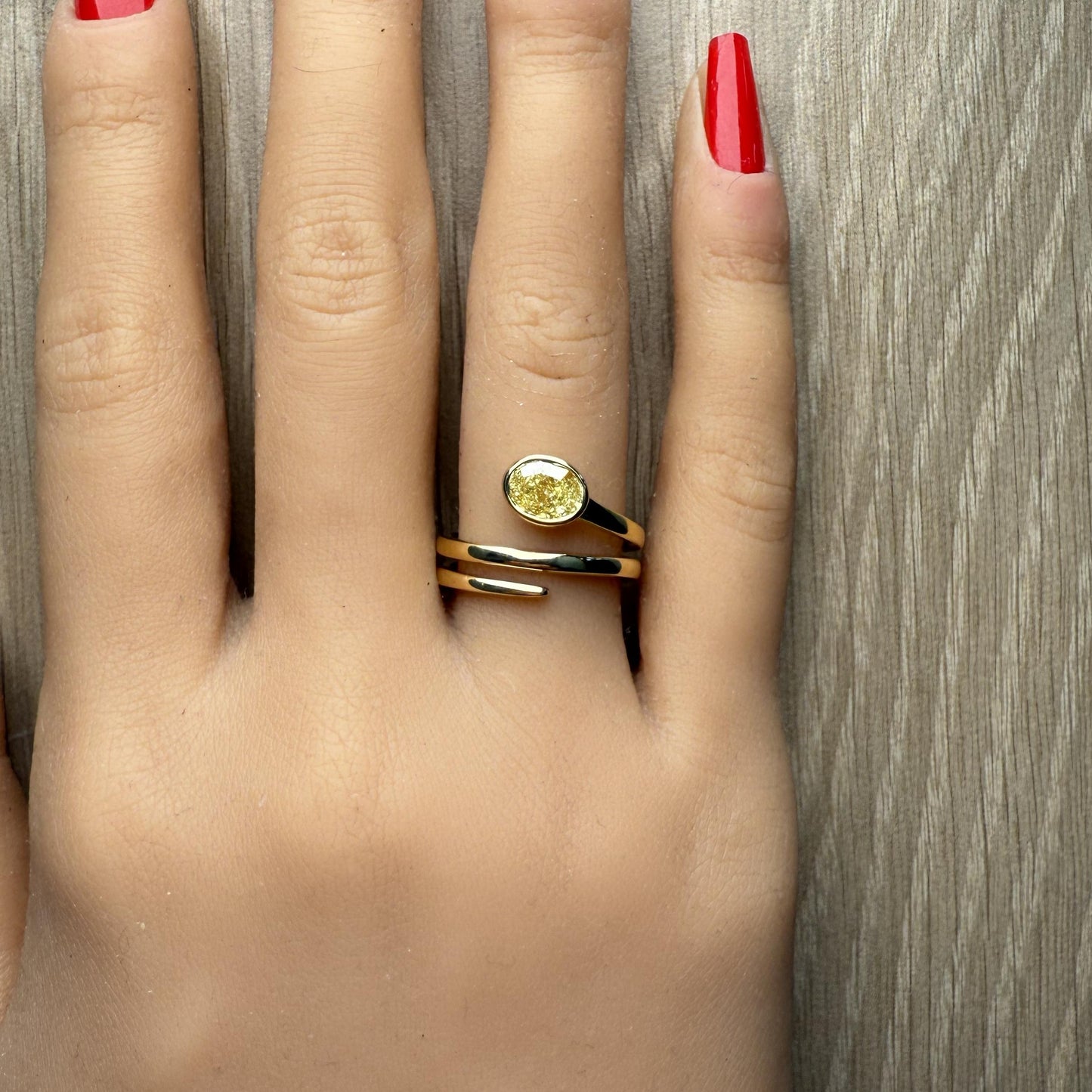 GIA Certified Fancy Yellow Oval Diamond 1.00 Carat TW Gold Cocktail Ring