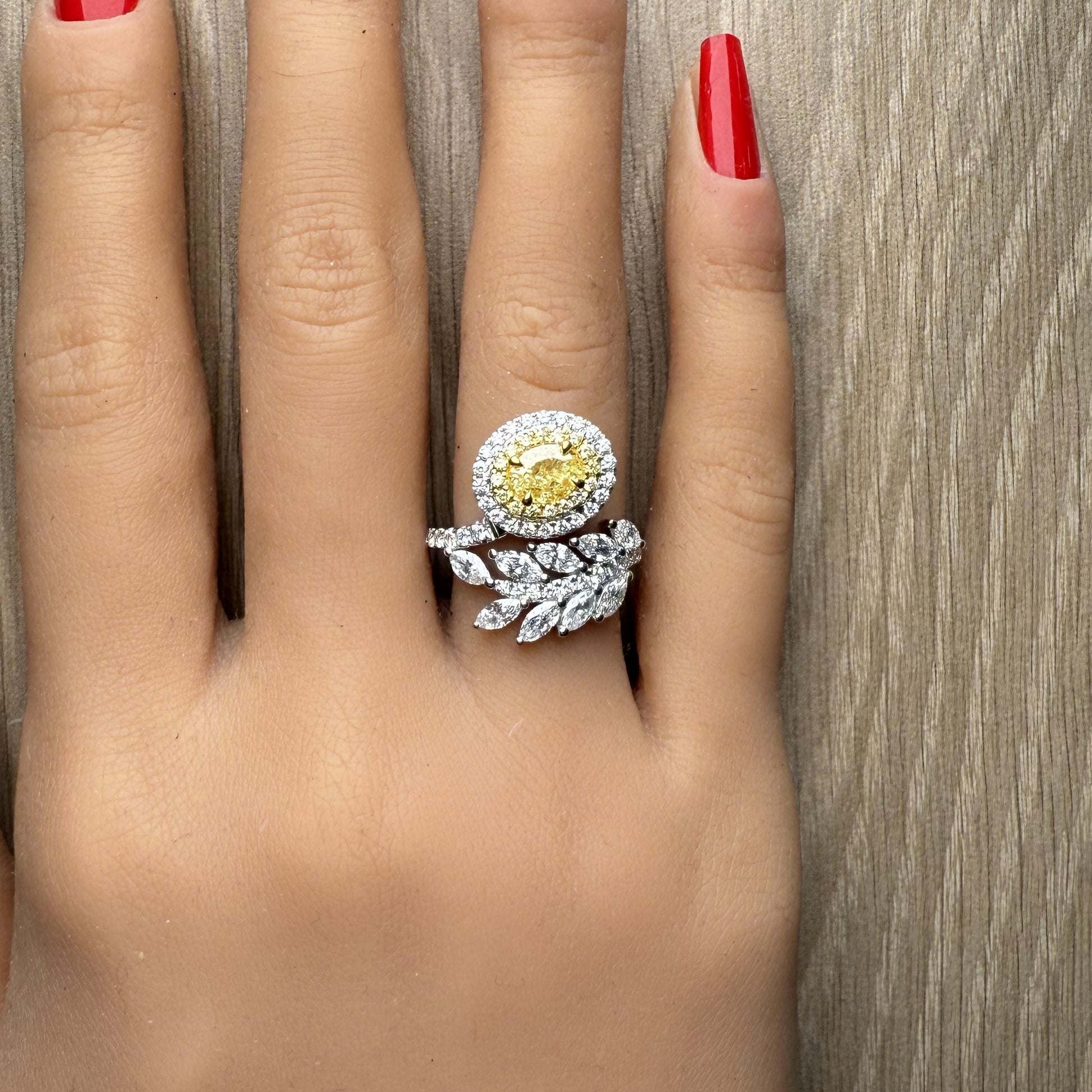 GIA Certified Natural Yellow Oval Diamond 2.74 Carat TW Gold Cocktail Ring