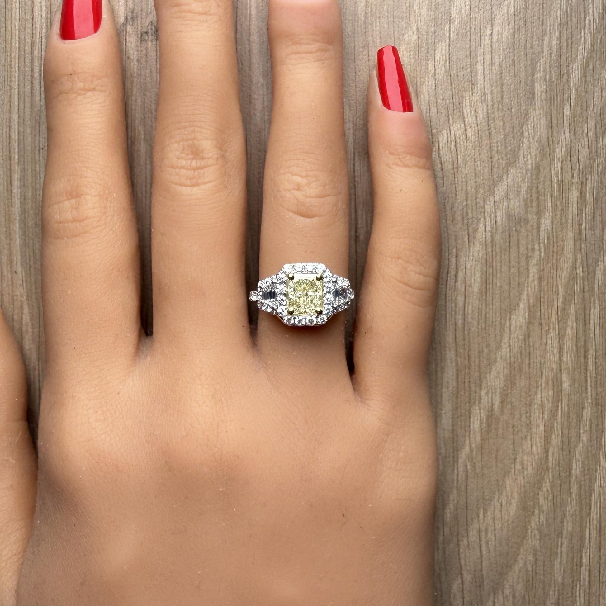 GIA Certified Natural Yellow Radiant Diamond 2.55 Carat TW Gold Cocktail Ring