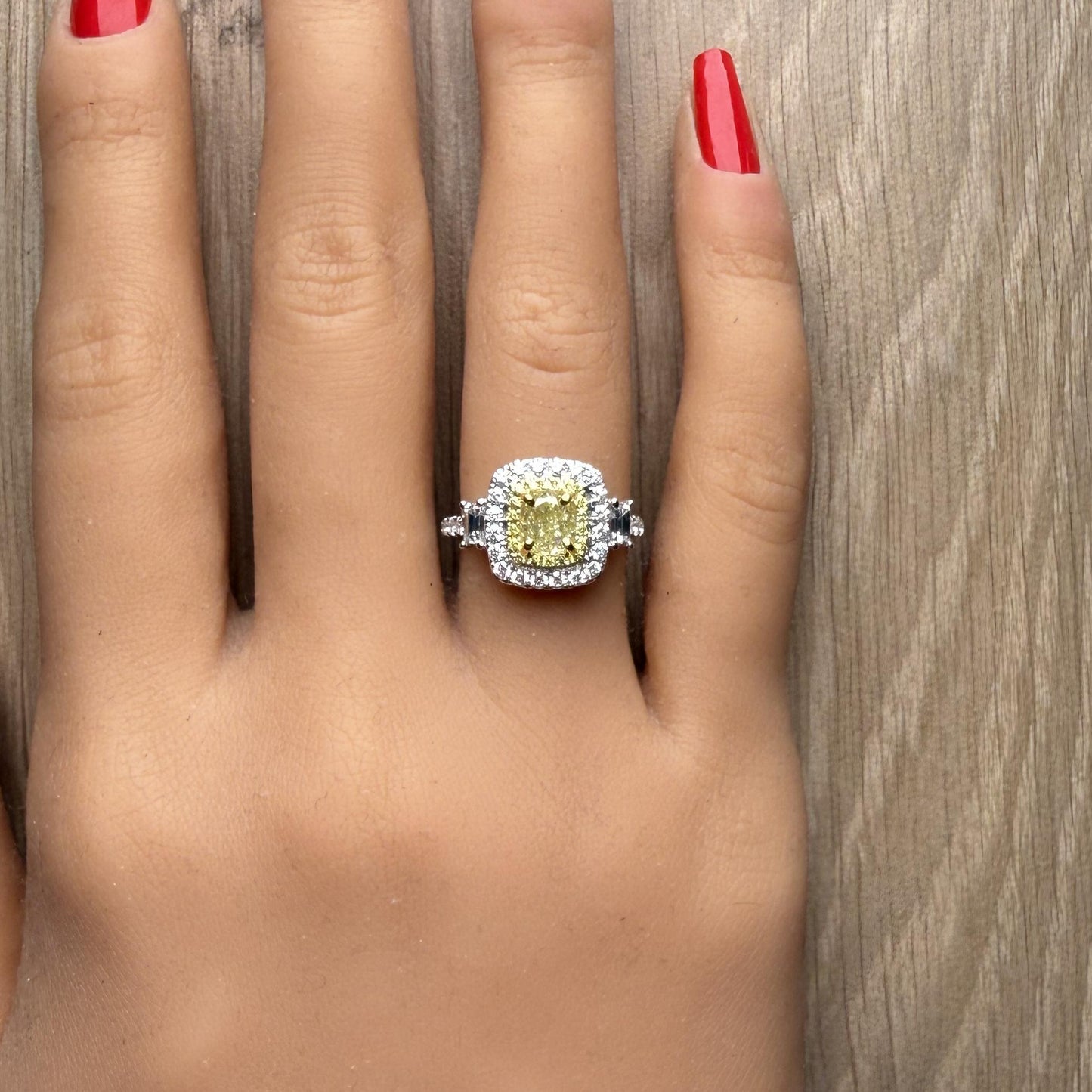 GIA Certified Fancy Light Yellow Cushion Diamond 2.01 Carat TW Cocktail Ring