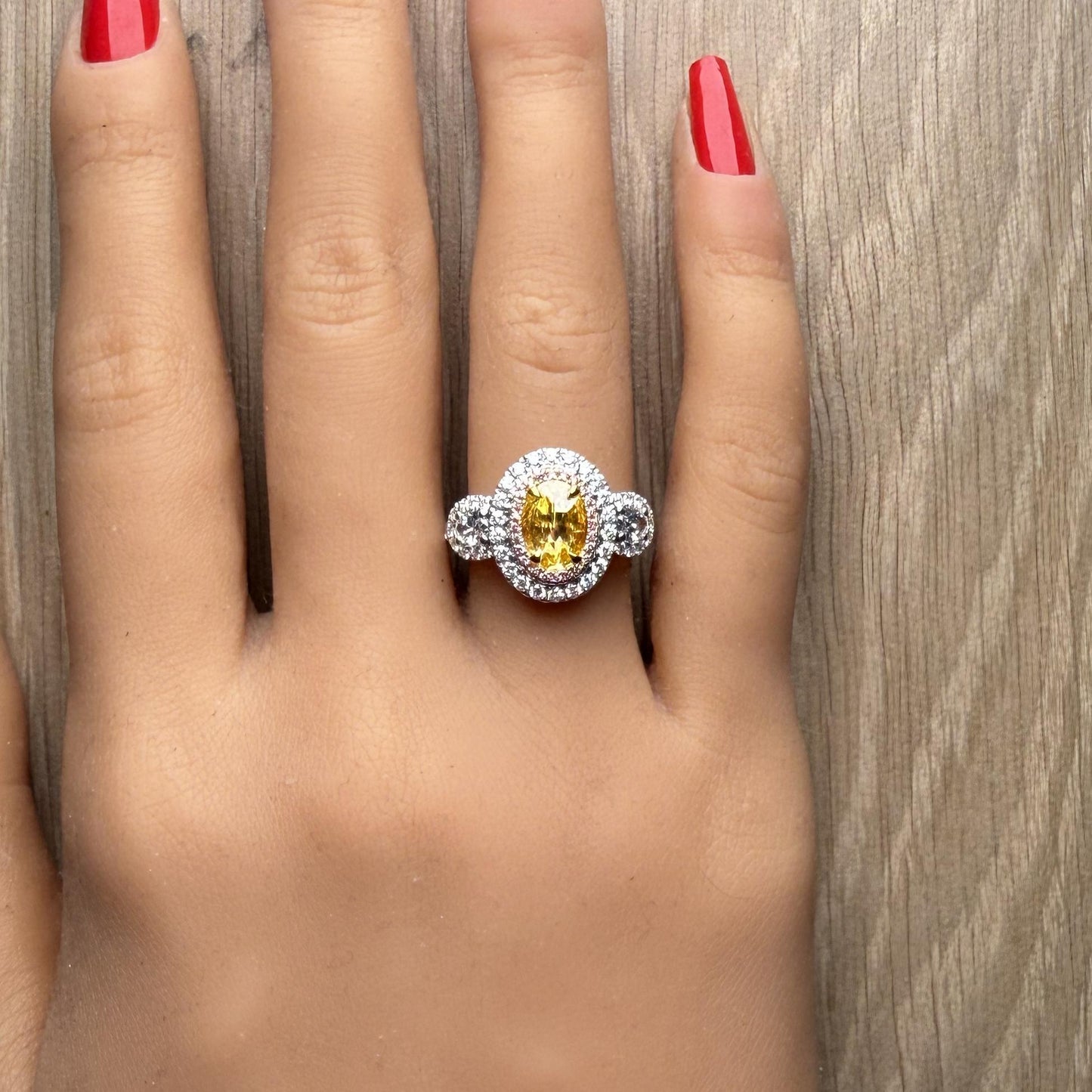 GIA Certified Fancy Vivid Yellow Oval Diamond 2.04 Carat TW Gold Cocktail Ring