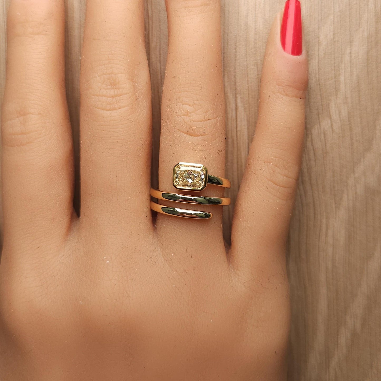 GIA Certified Natural Yellow Radiant Diamond 1.04 Carat TW Gold Cocktail Ring