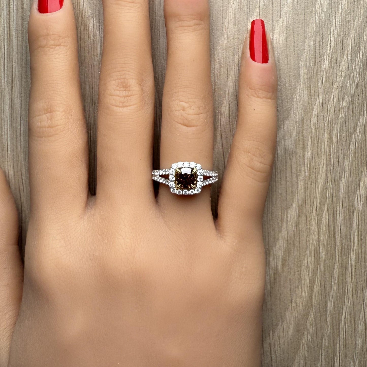 GIA Natural Fancy Dark Yellowish Brown Cushion Diamond 2.05 Carat Platinum Ring