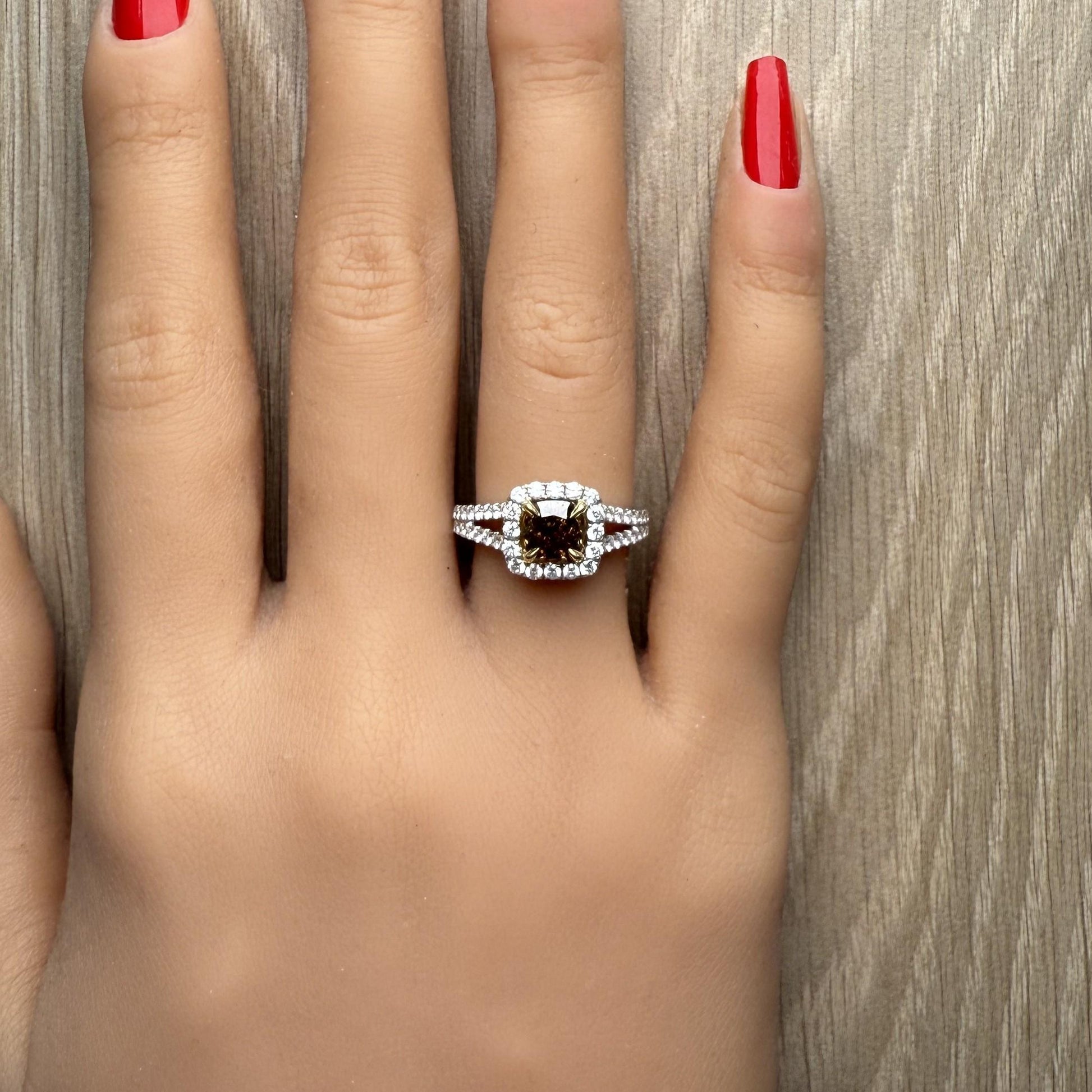 GIA Natural Fancy Dark Yellowish Brown Cushion Diamond 2.05 Carat Platinum Ring