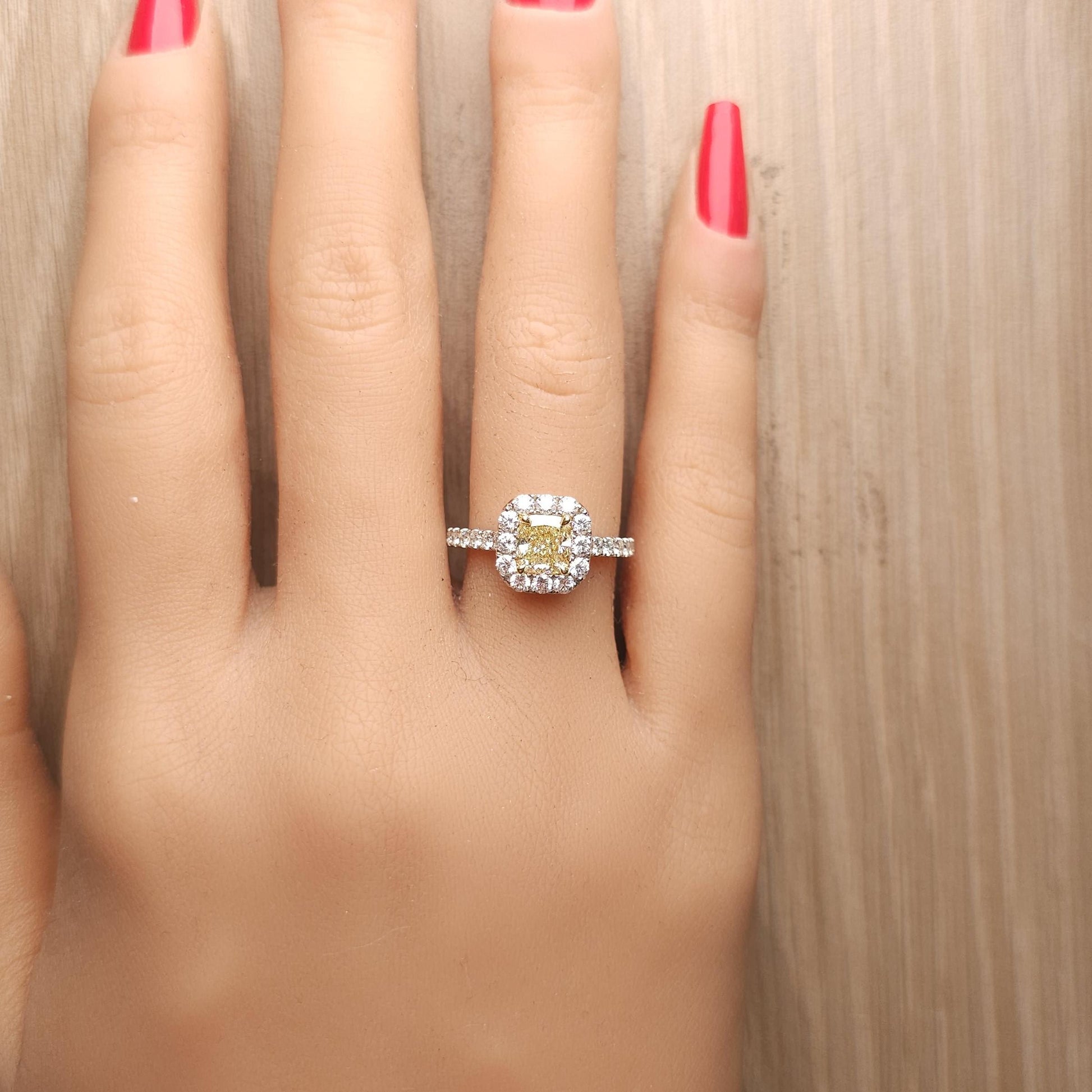 GIA Certified Natural Yellow Cushion Diamond 1.76 Carat TW Plat Cocktail Ring