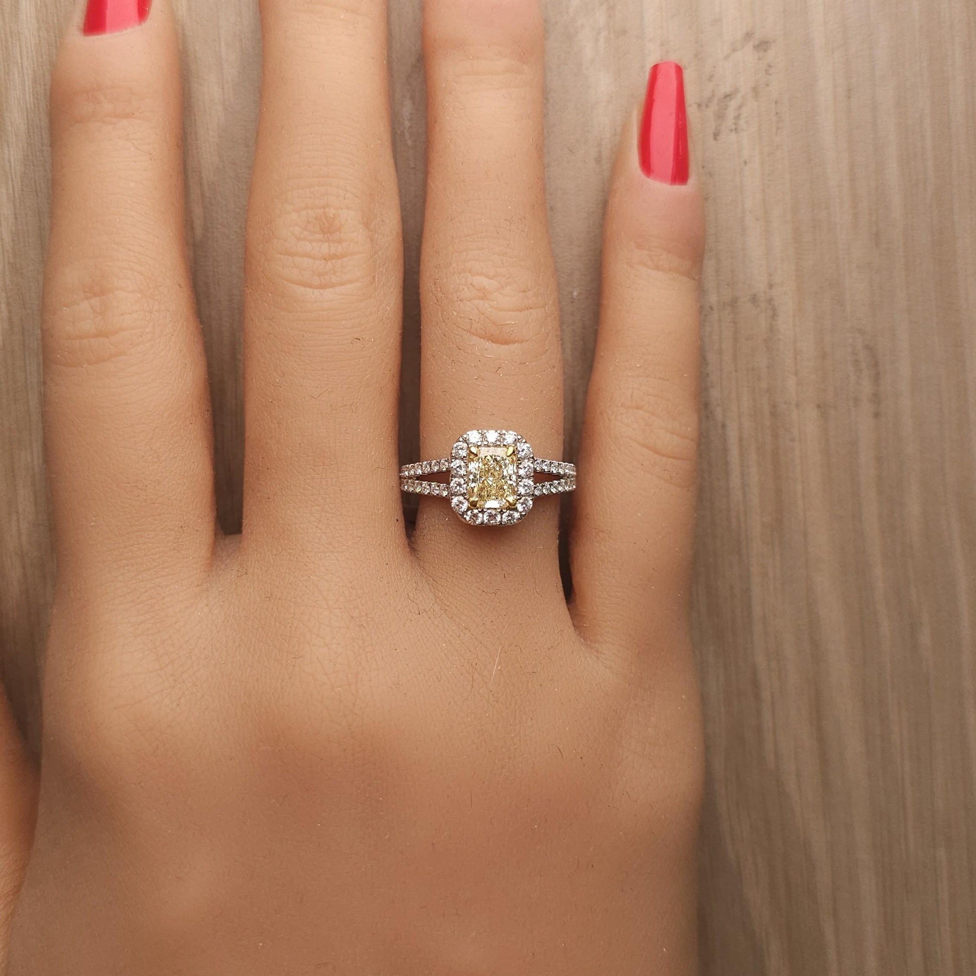 GIA Certified Natural Yellow Radiant Diamond 1.54 Carat TW Gold Cocktail Ring
