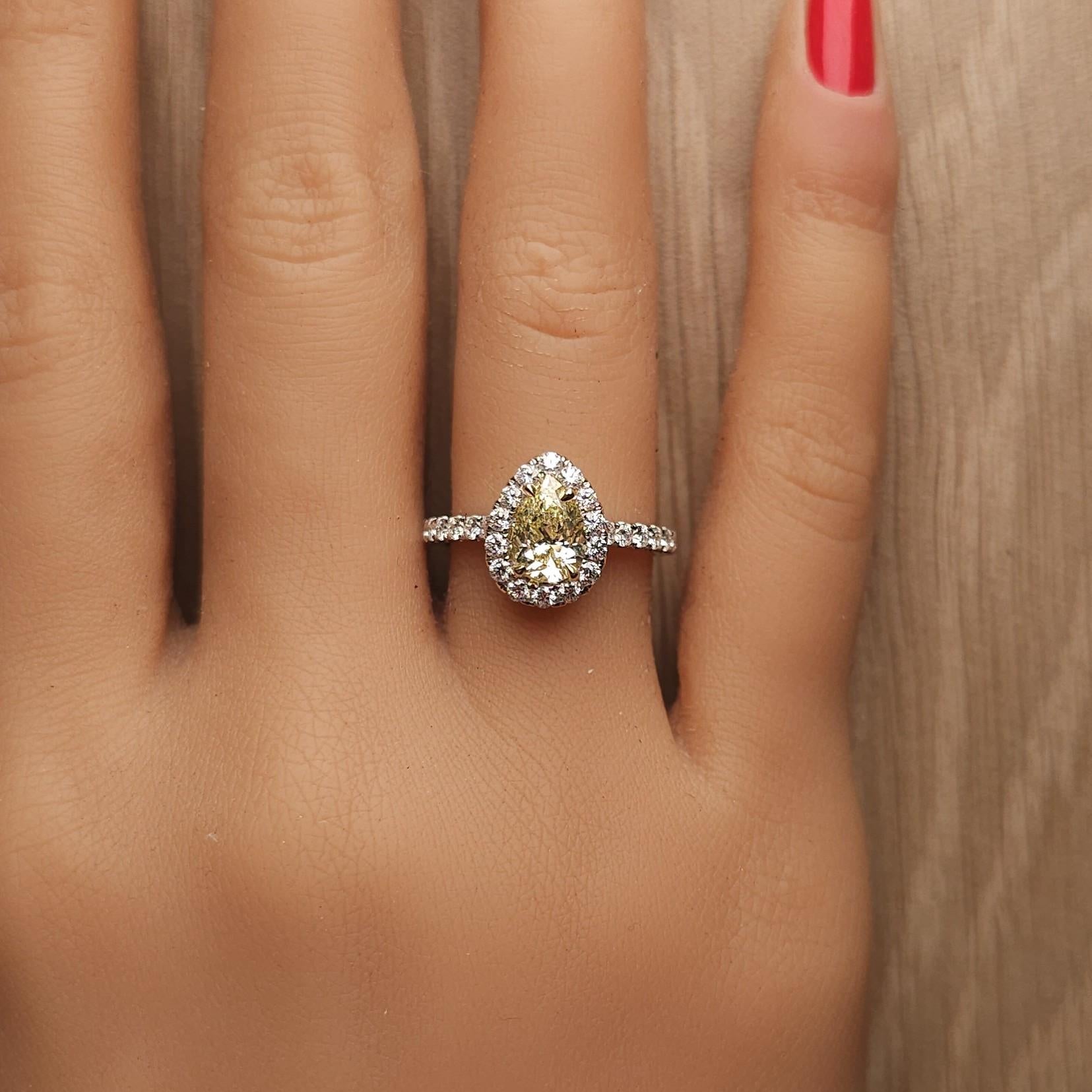 GIA Certified Natural Yellow Pear Diamond 1.62 Carat TW Gold Cocktail Ring