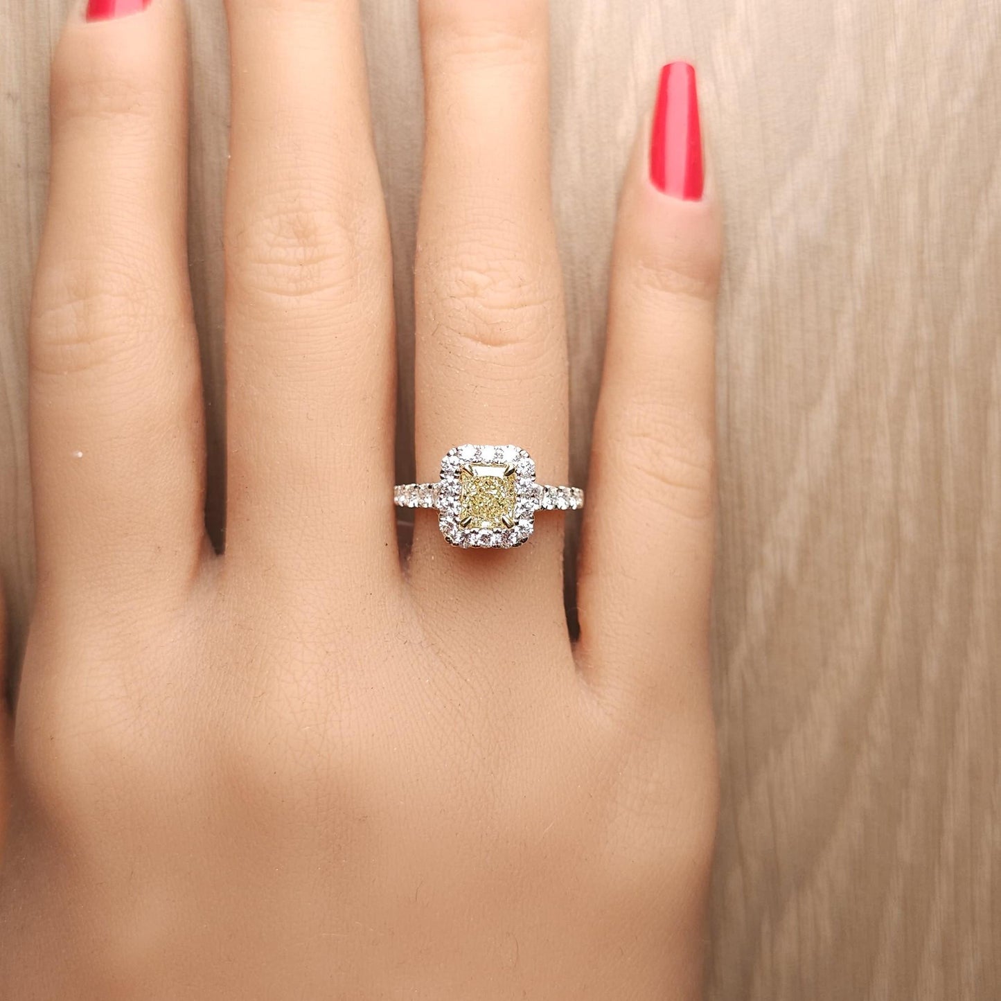 GIA Certified Natural Yellow Radiant Diamond 1.87 Carat TW Gold Cocktail Ring