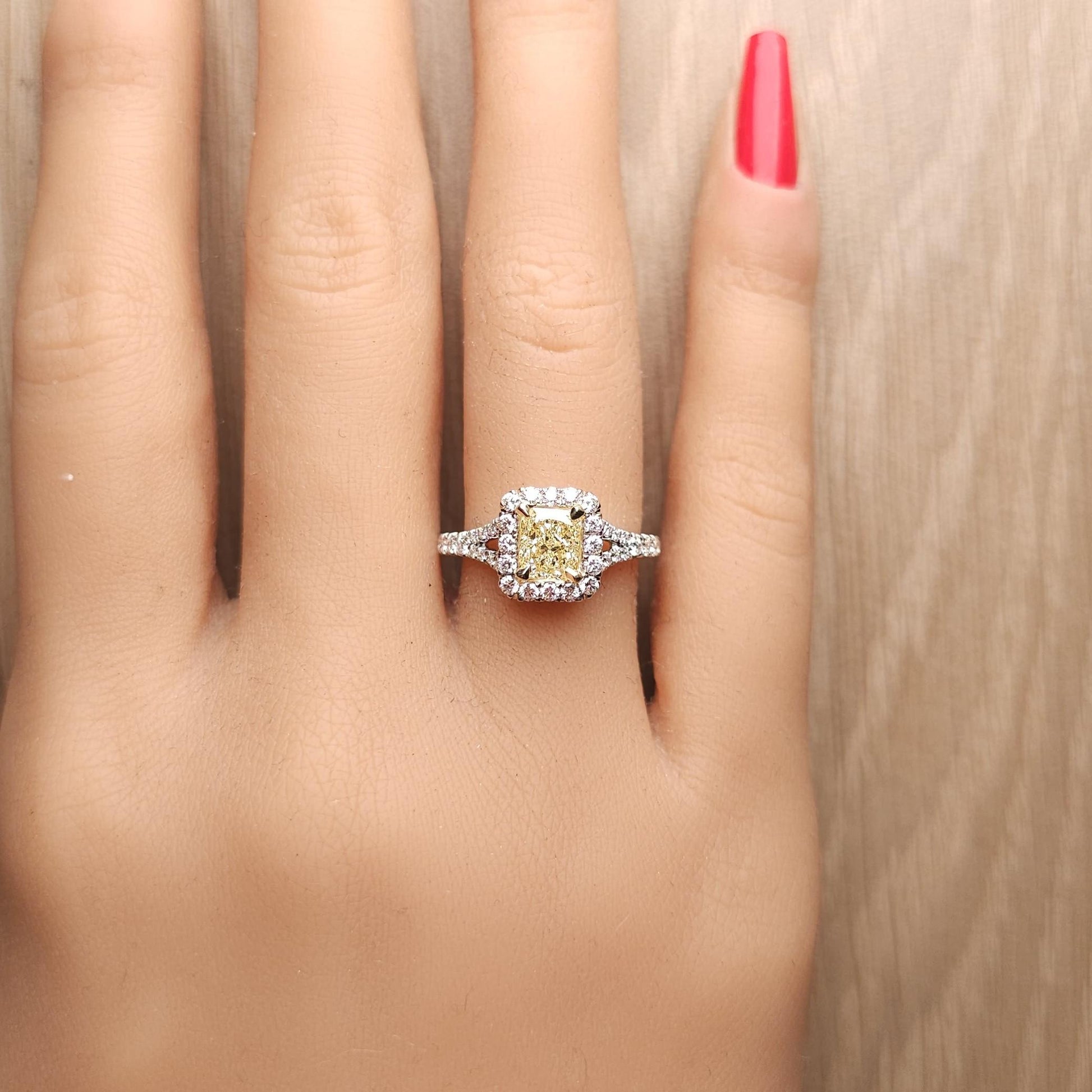GIA Certified Natural Yellow Radiant Diamond 1.51 Carat TW Gold Cocktail Ring