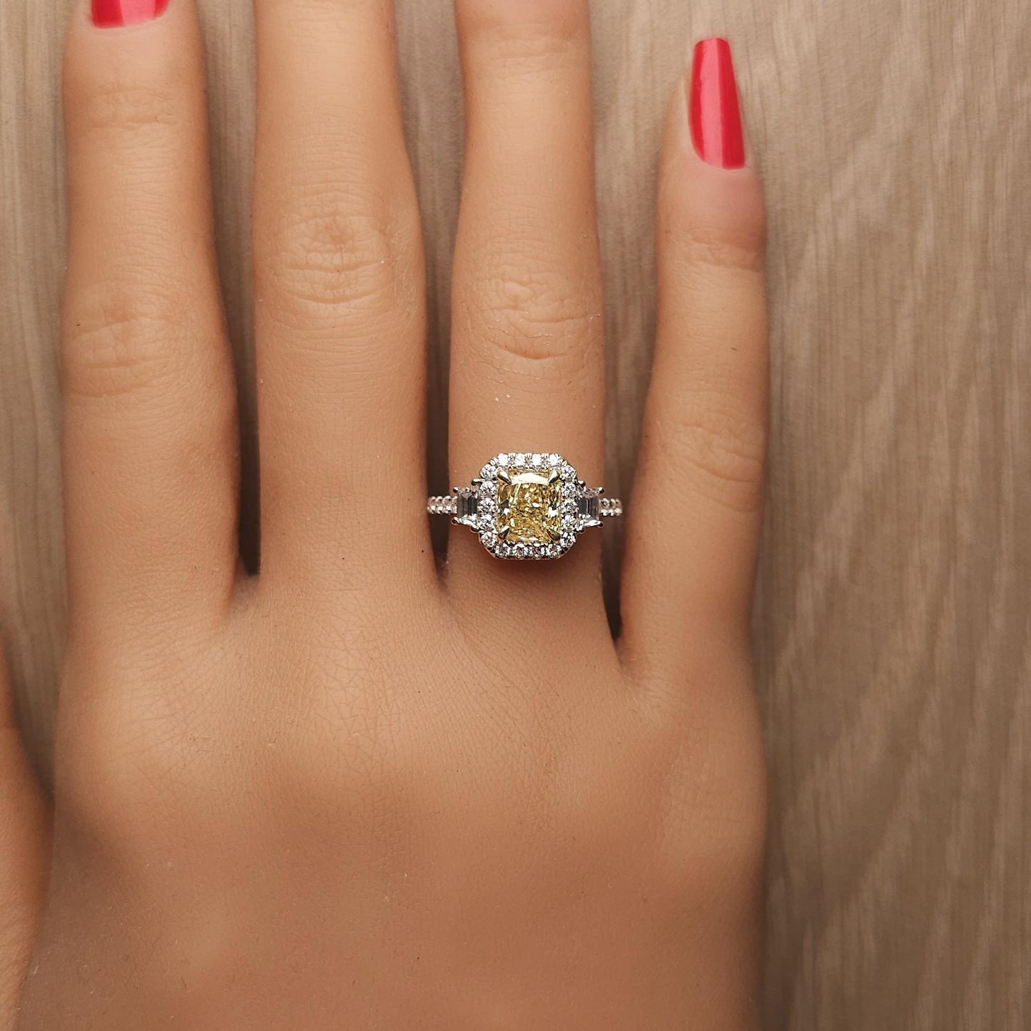 GIA Certified Natural Yellow Cushion Diamond 2.13 Carat TW Gold Cocktail Ring