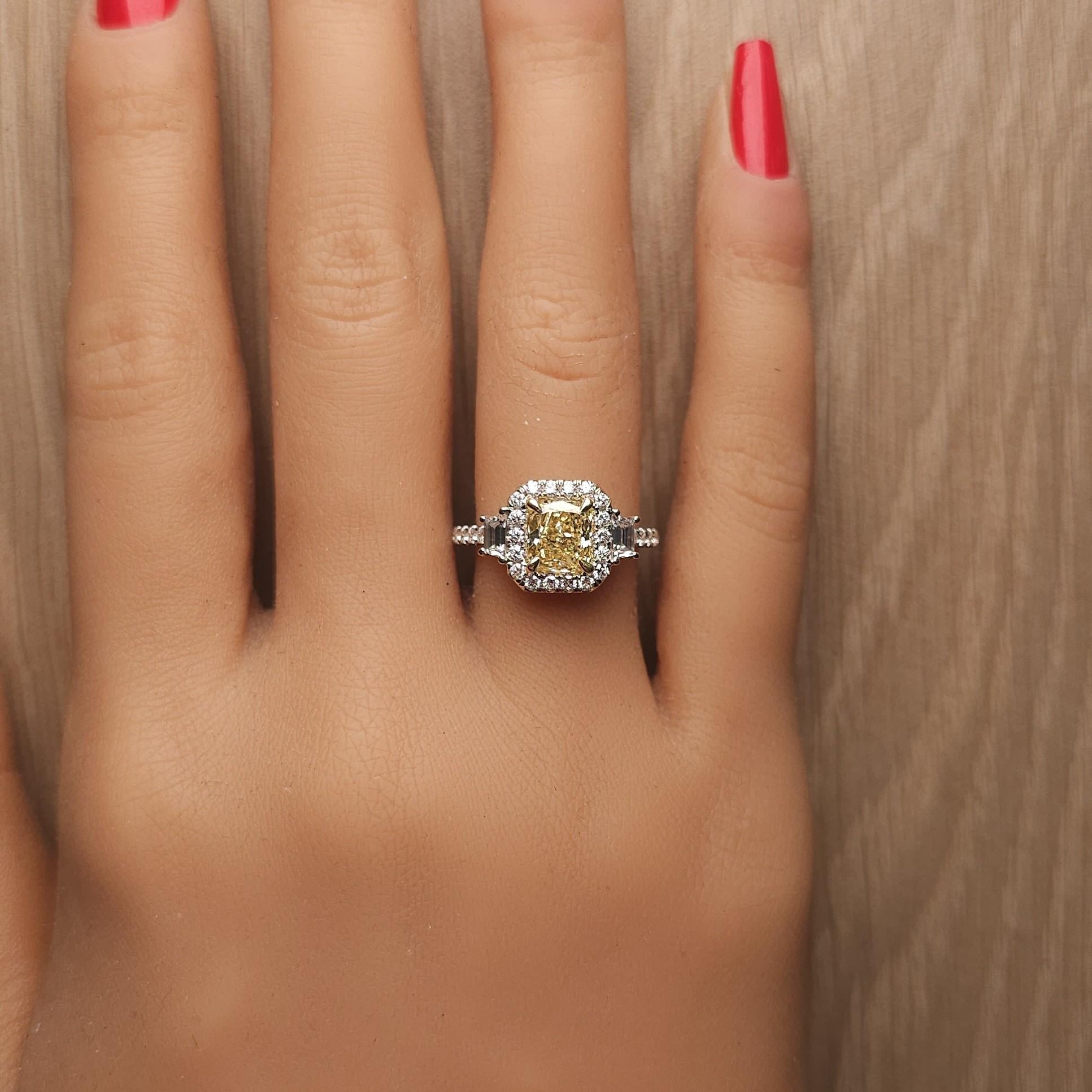 GIA Certified Natural Yellow Cushion Diamond 2.13 Carat TW Gold Cocktail Ring