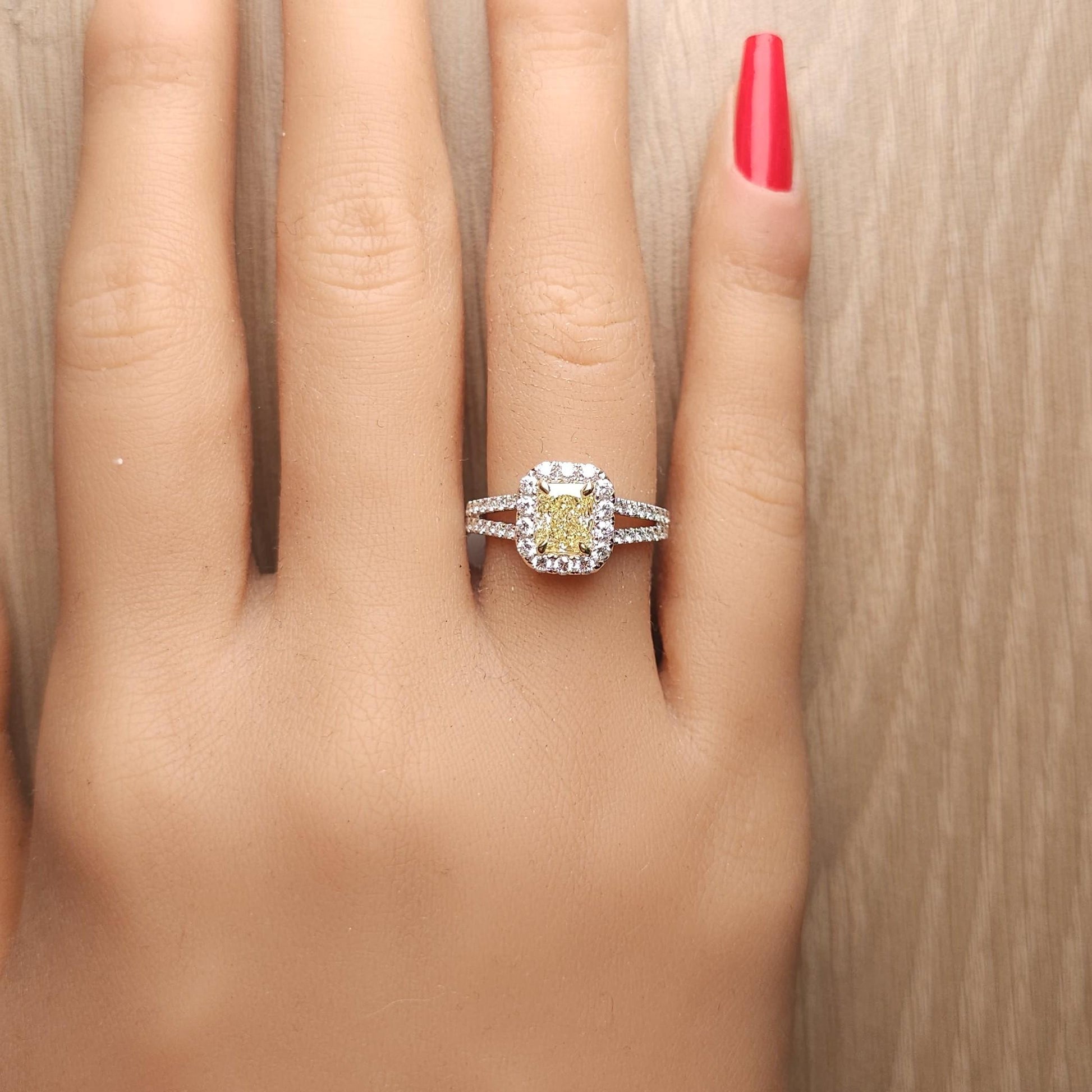 GIA Certified Natural Yellow Radiant Diamond 1.66 Carat TW Gold Cocktail Ring
