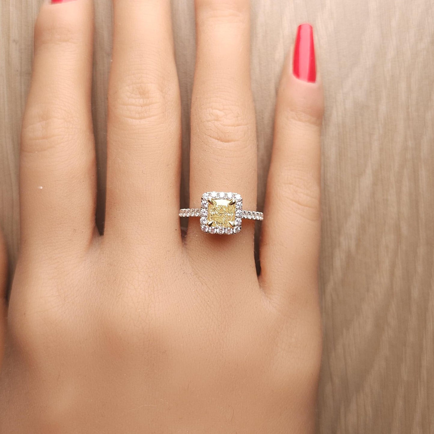 GIA Certified Natural Yellow Cushion Diamond 1.74 Carat TW Gold Cocktail Ring