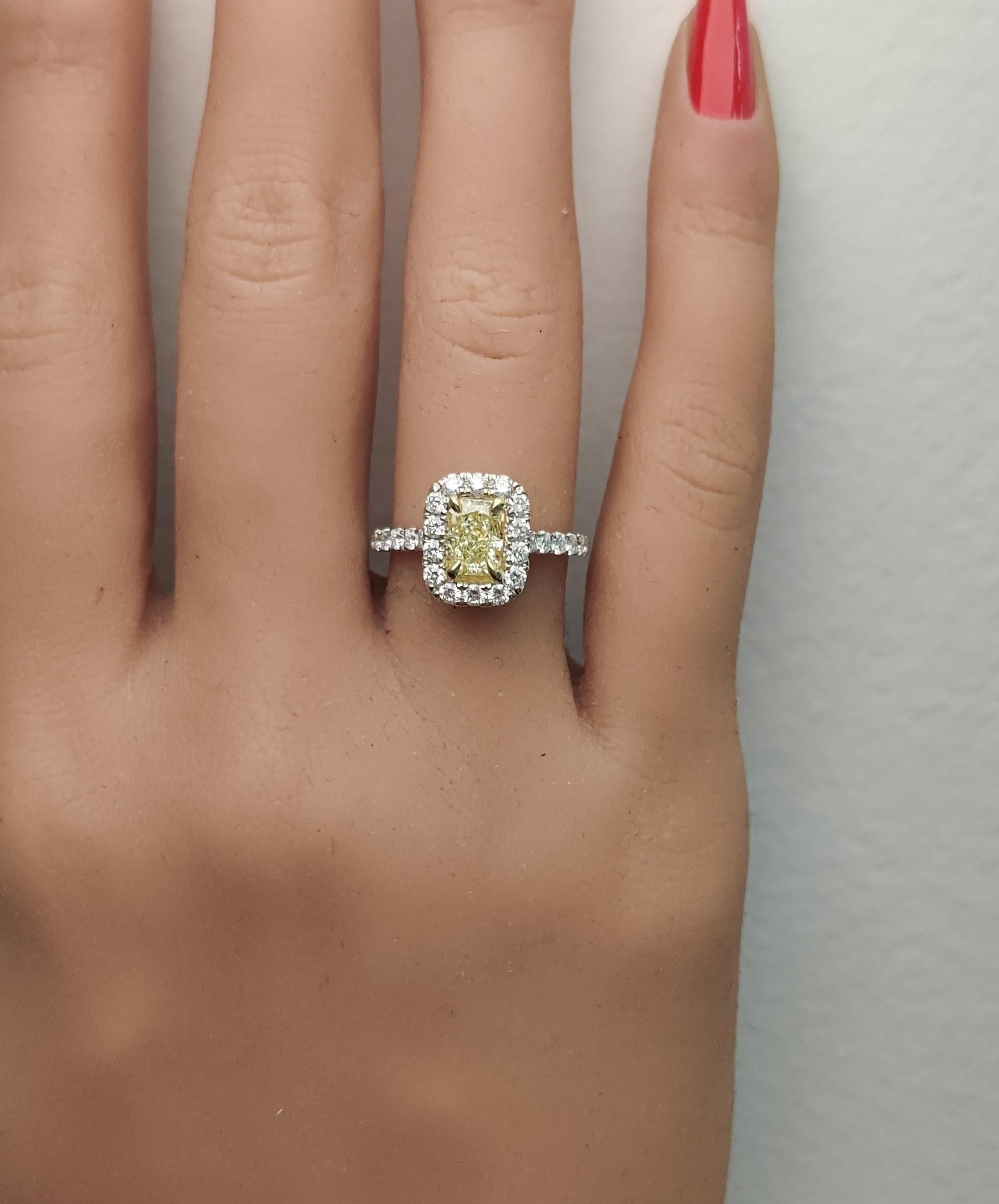 GIA Certified Natural Yellow Radiant Diamond 1.70 Carat TW Gold Cocktail Ring