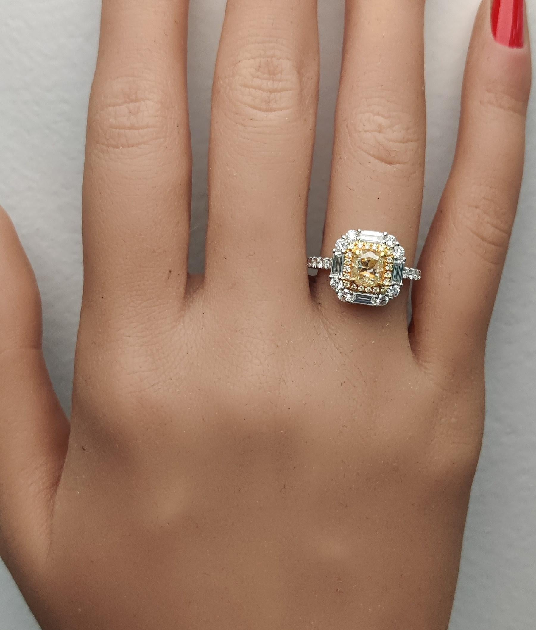 GIA Certified Natural Yellow Cushion Diamond 2.02 Carat TW Gold Cocktail Ring