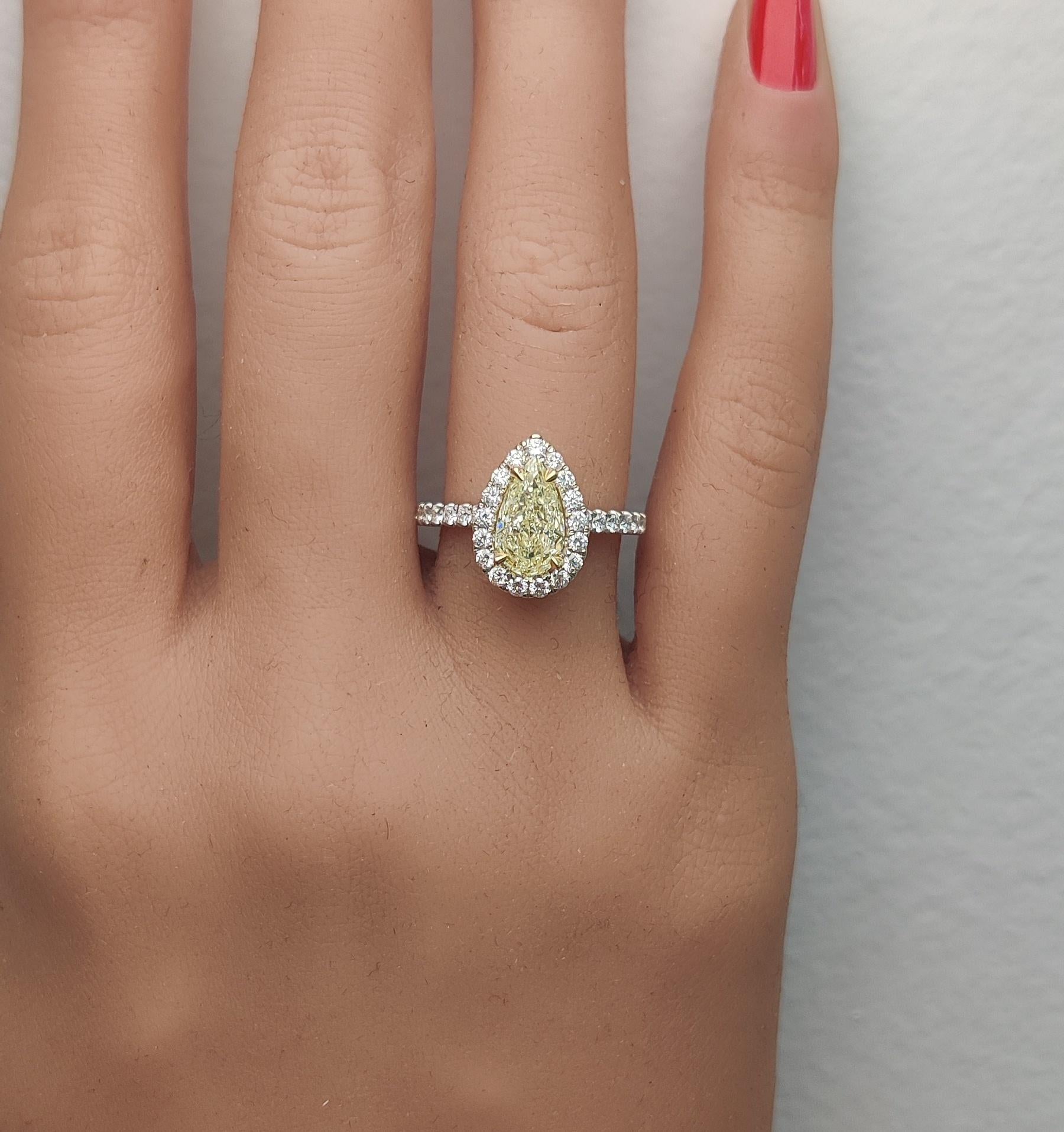 GIA Certified Natural Yellow Pear Diamond 2.18 Carat TW Gold Cocktail Ring