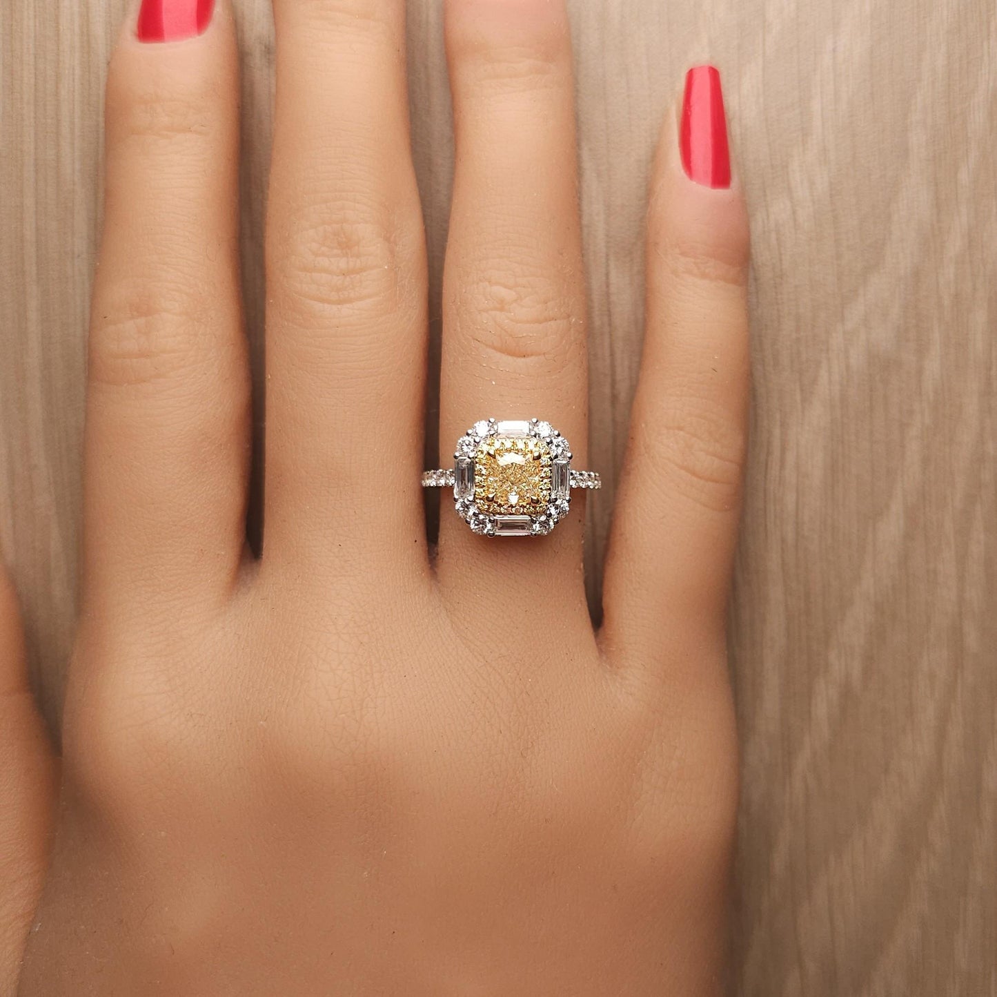 GIA Certified Natural Yellow Cushion Diamond 2.09 Carat TW Gold Cocktail Ring