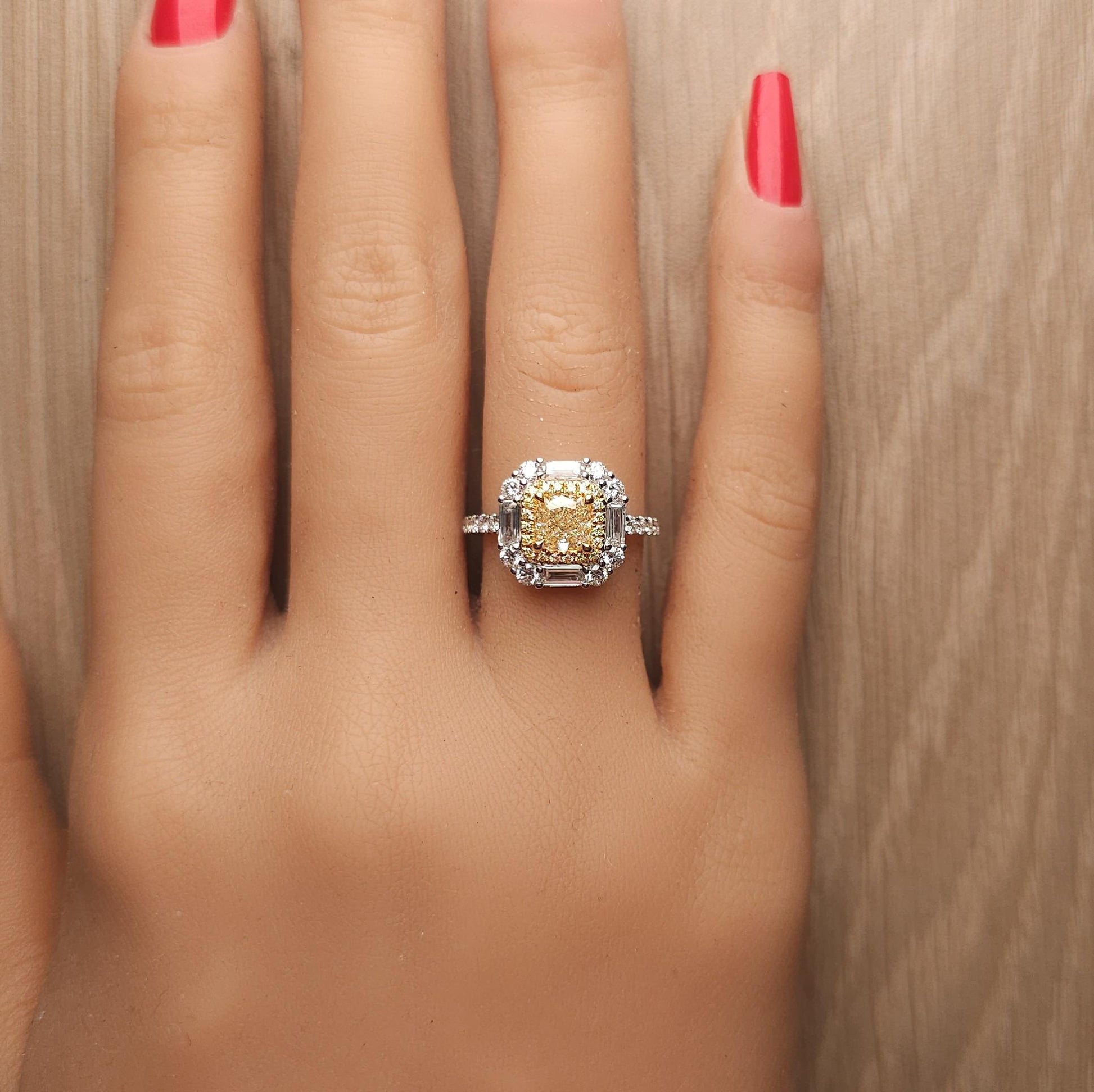 GIA Certified Natural Yellow Cushion Diamond 2.09 Carat TW Gold Cocktail Ring