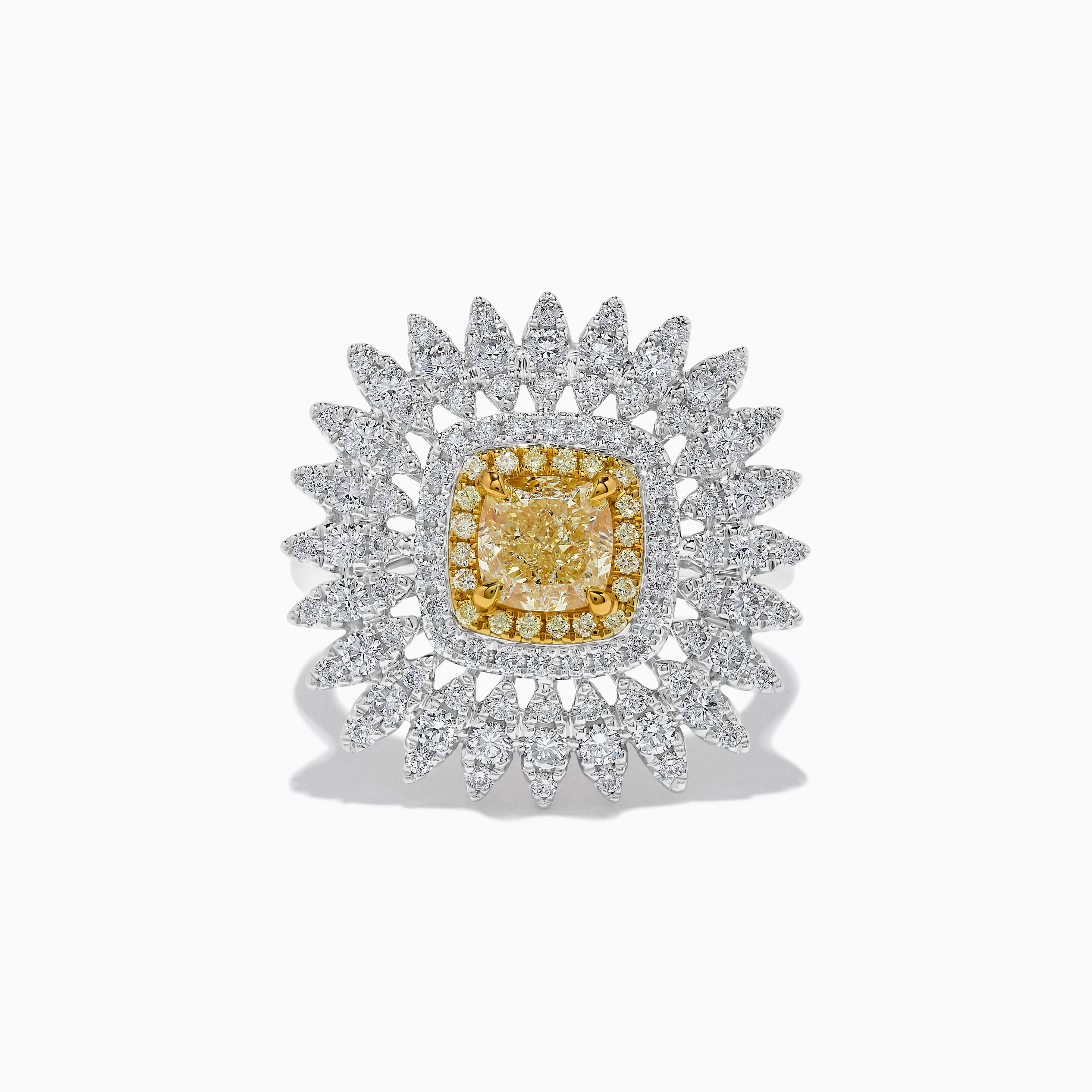 GIA Certified Natural Yellow Cushion Diamond 1.98 Carat TW Gold Cocktail Ring