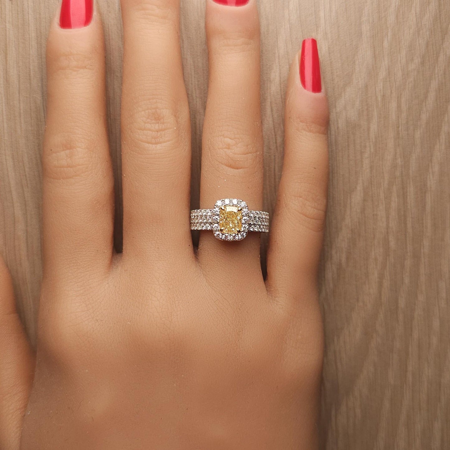 GIA Certified Natural Yellow Cushion Diamond 2.06 Carat TW Gold Cocktail Ring