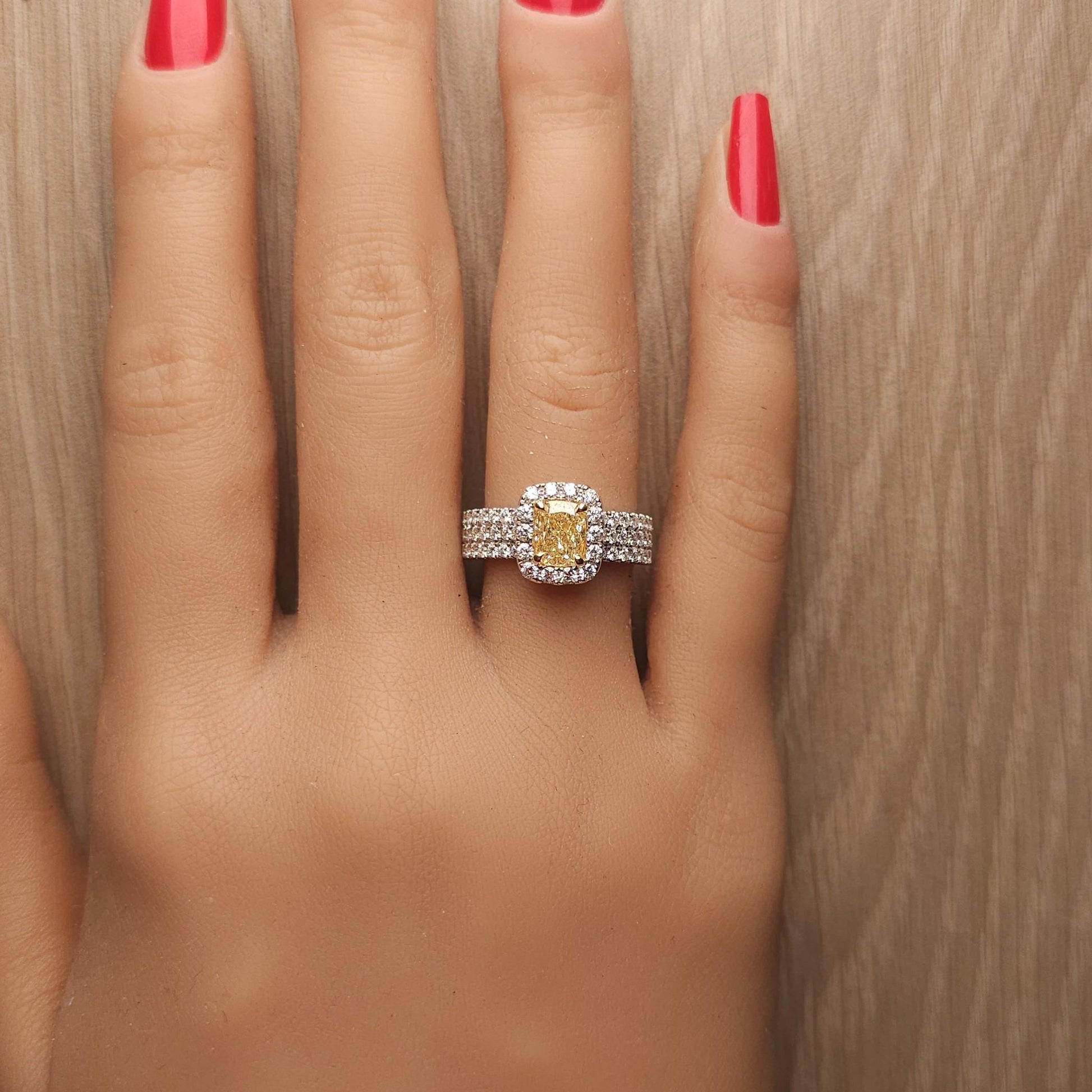 GIA Certified Natural Yellow Cushion Diamond 2.06 Carat TW Gold Cocktail Ring