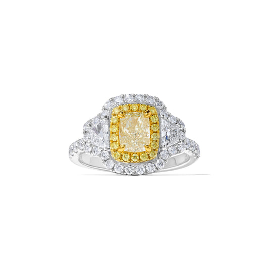 GIA Certified Natural Yellow Cushion Diamond 2.11 Carat TW Gold Cocktail Ring