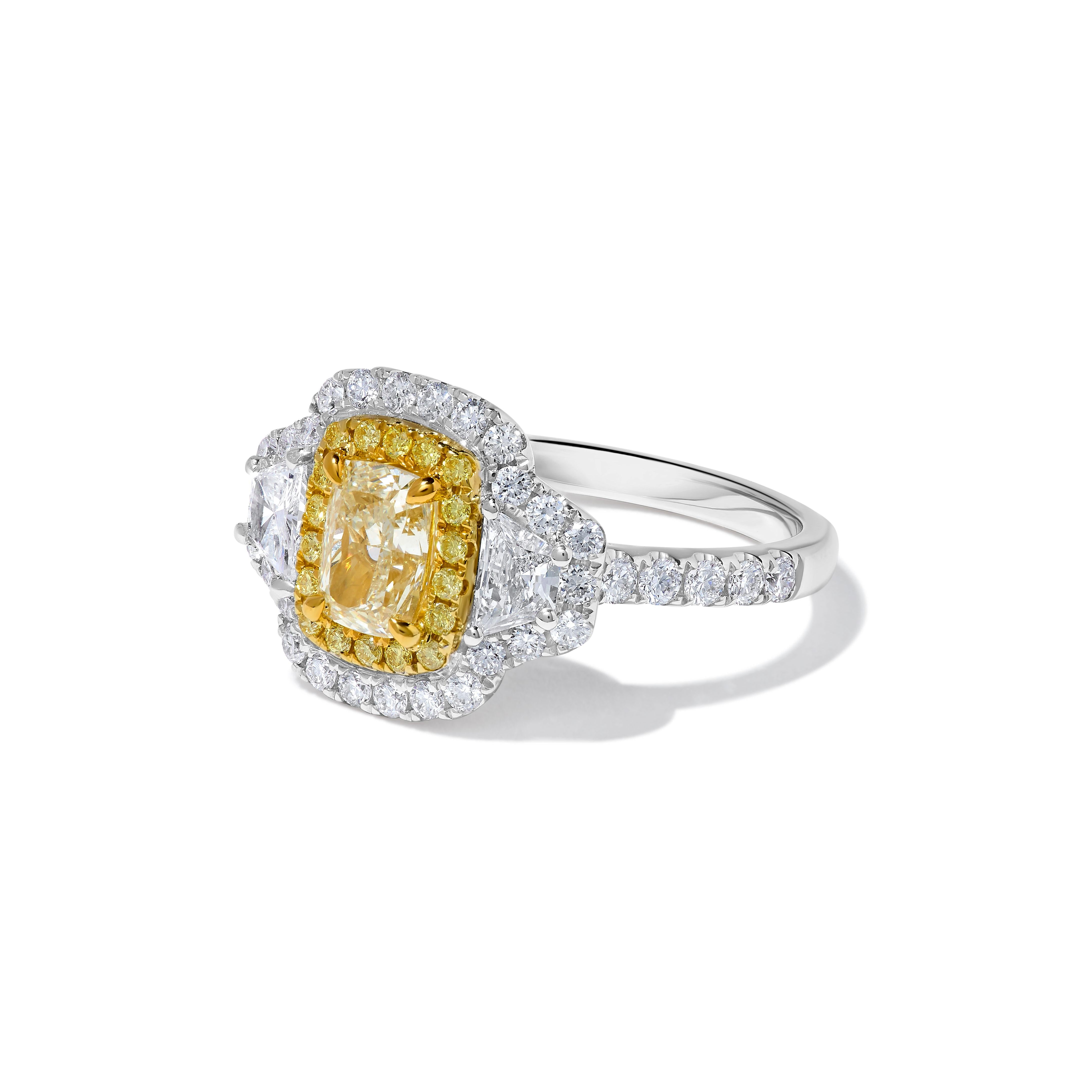 GIA Certified Natural Yellow Cushion Diamond 2.11 Carat TW Gold Cocktail Ring