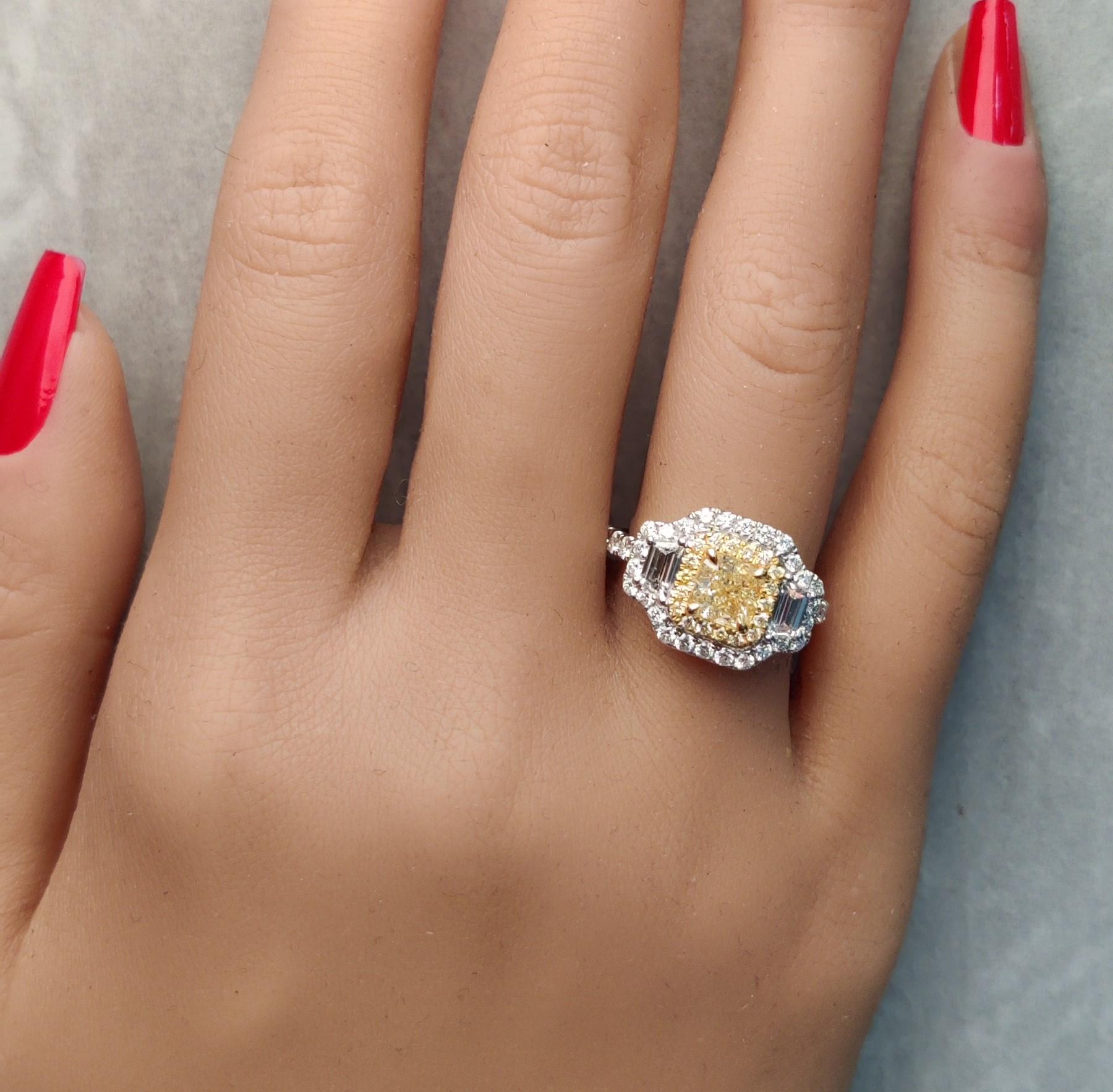 GIA Certified Natural Yellow Cushion Diamond 2.24 Carat TW Gold Cocktail Ring