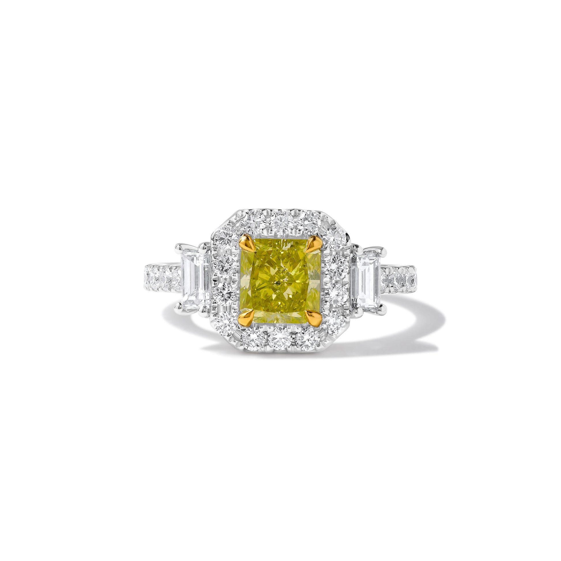 GIA Certified Natural Yellow Radiant Diamond 2.65 Carat TW Gold Cocktail Ring