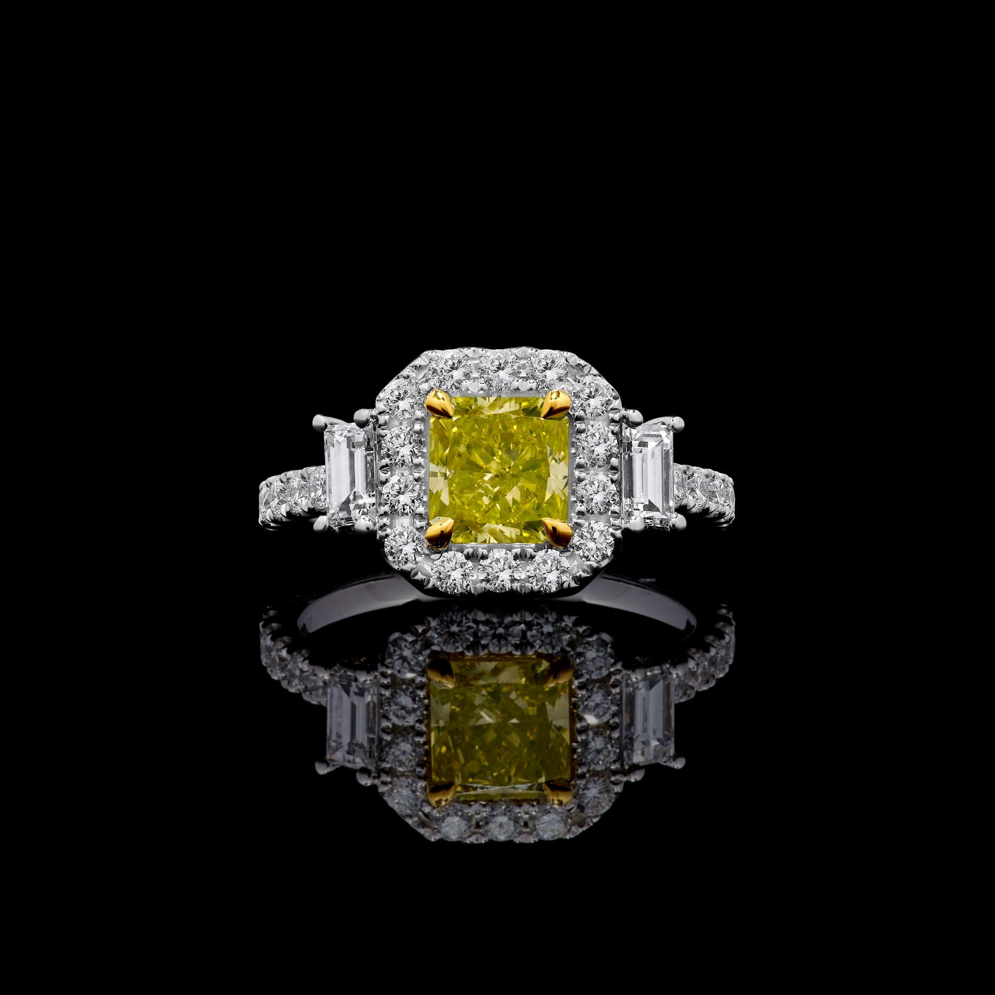 GIA Certified Natural Yellow Radiant Diamond 2.65 Carat TW Gold Cocktail Ring